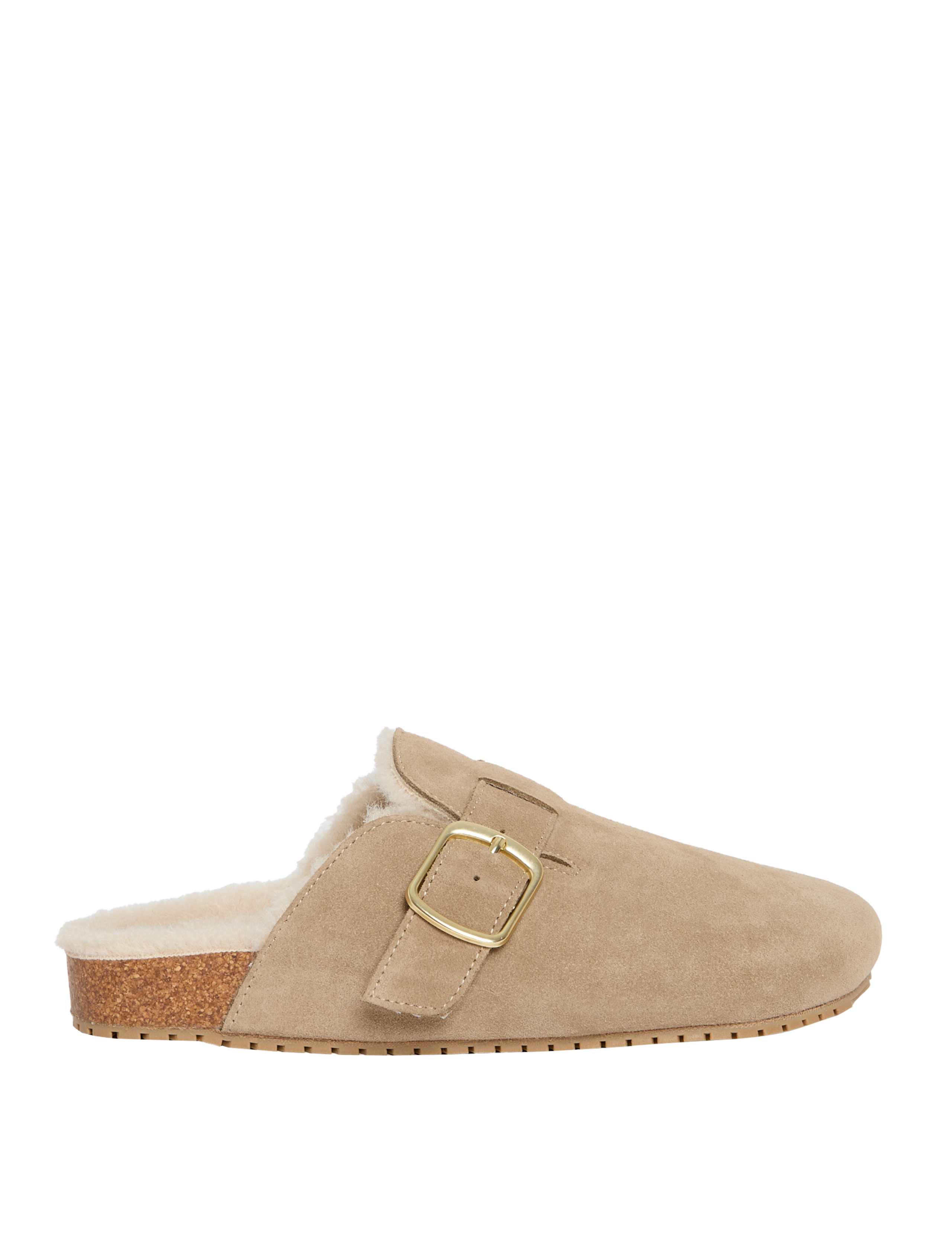 Suede Faux Fur Lined Clog Mule Slippers