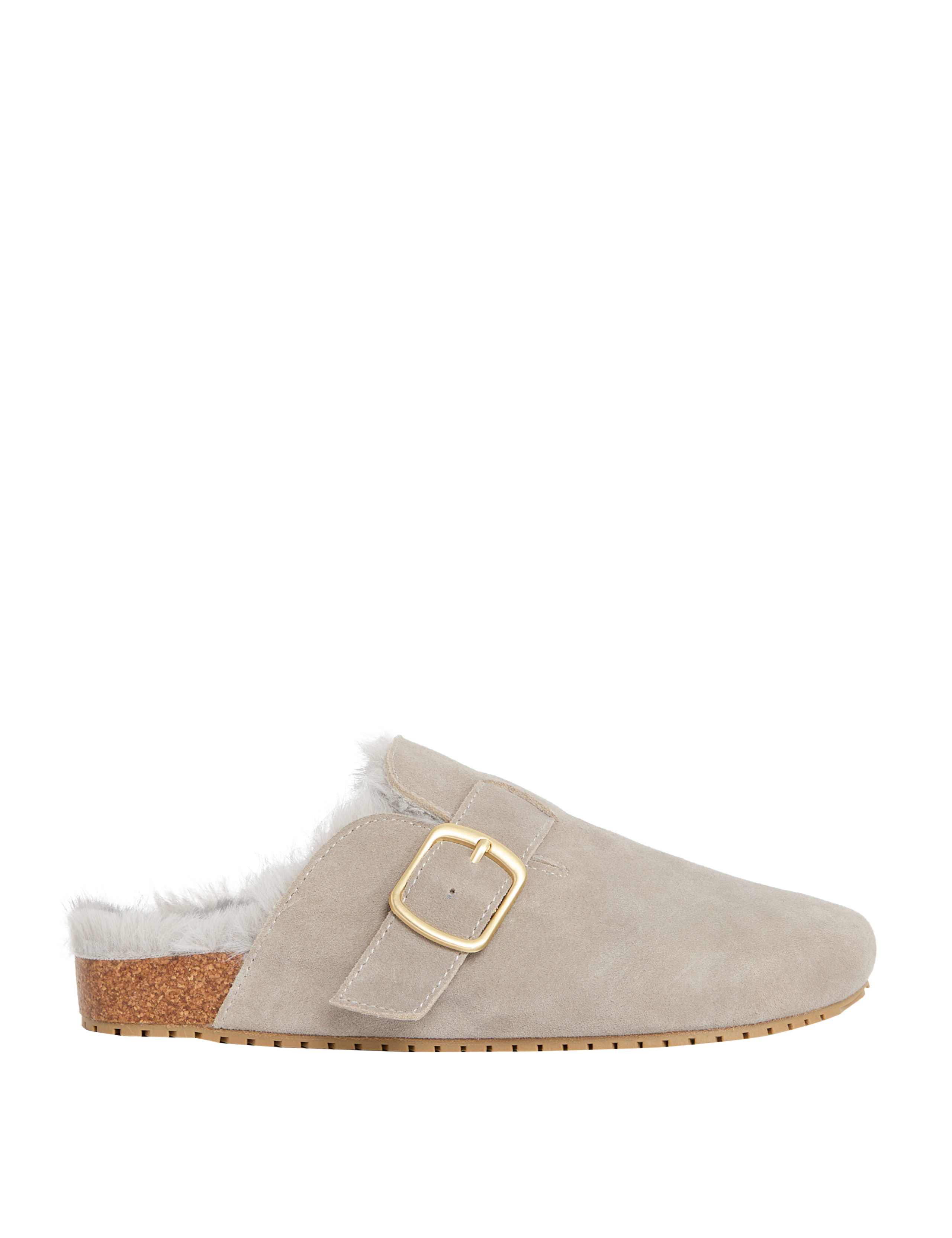 Suede Faux Fur Lined Clog Mule Slippers
