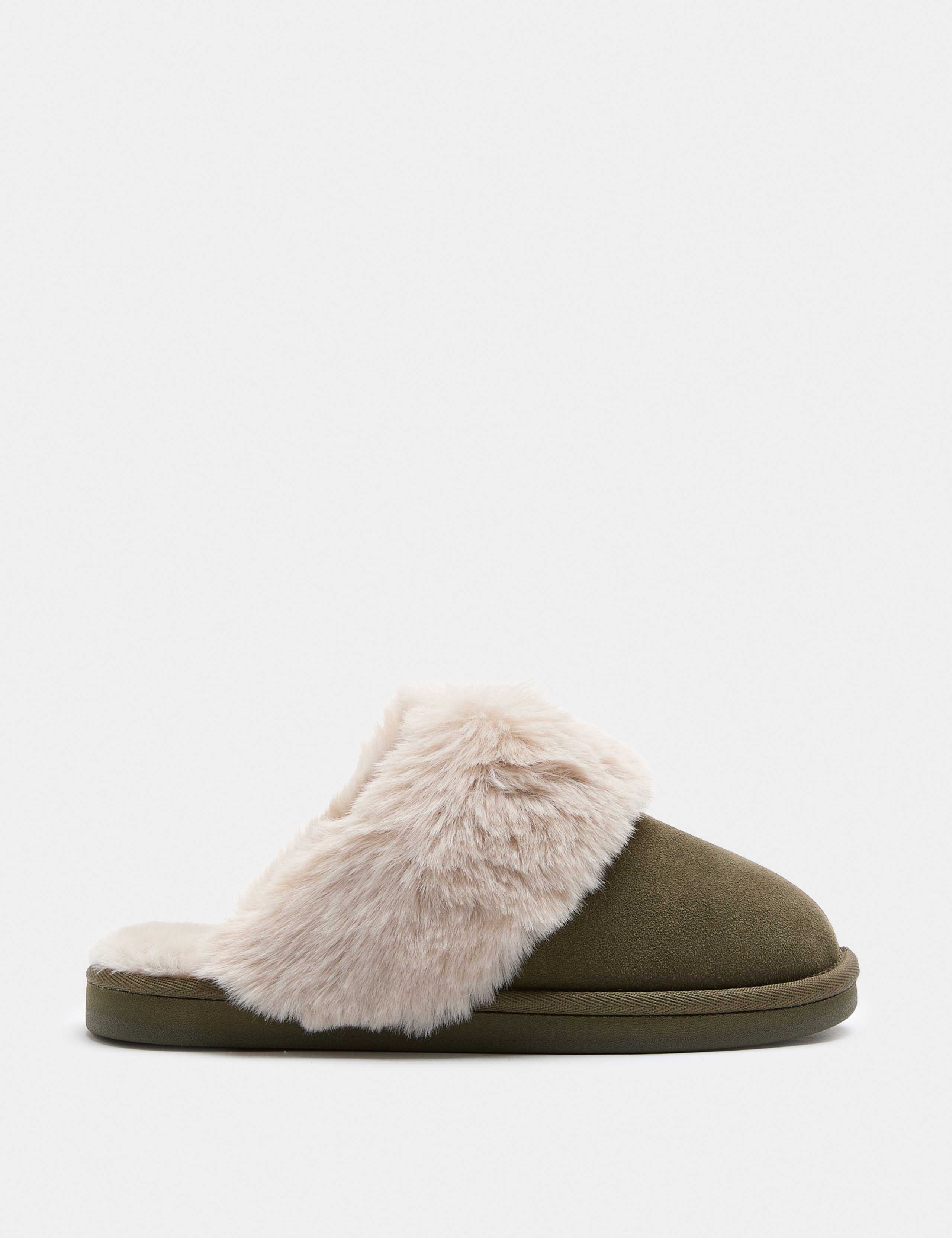 Suede Faux Fur Trim Mule Slippers