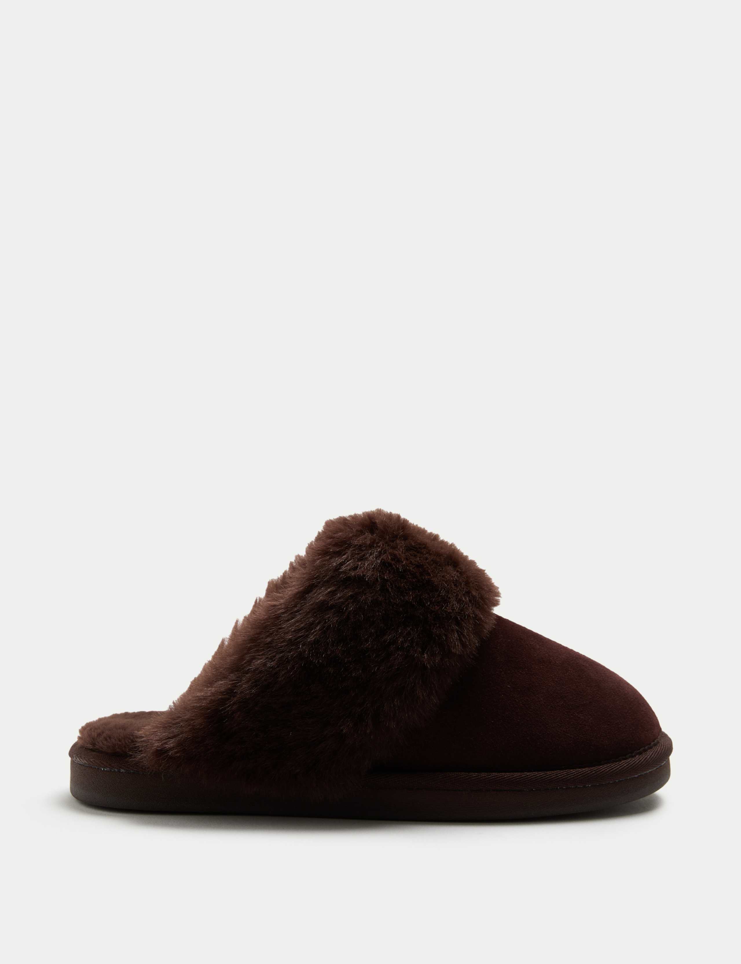 Suede Faux Fur Trim Mule Slippers
