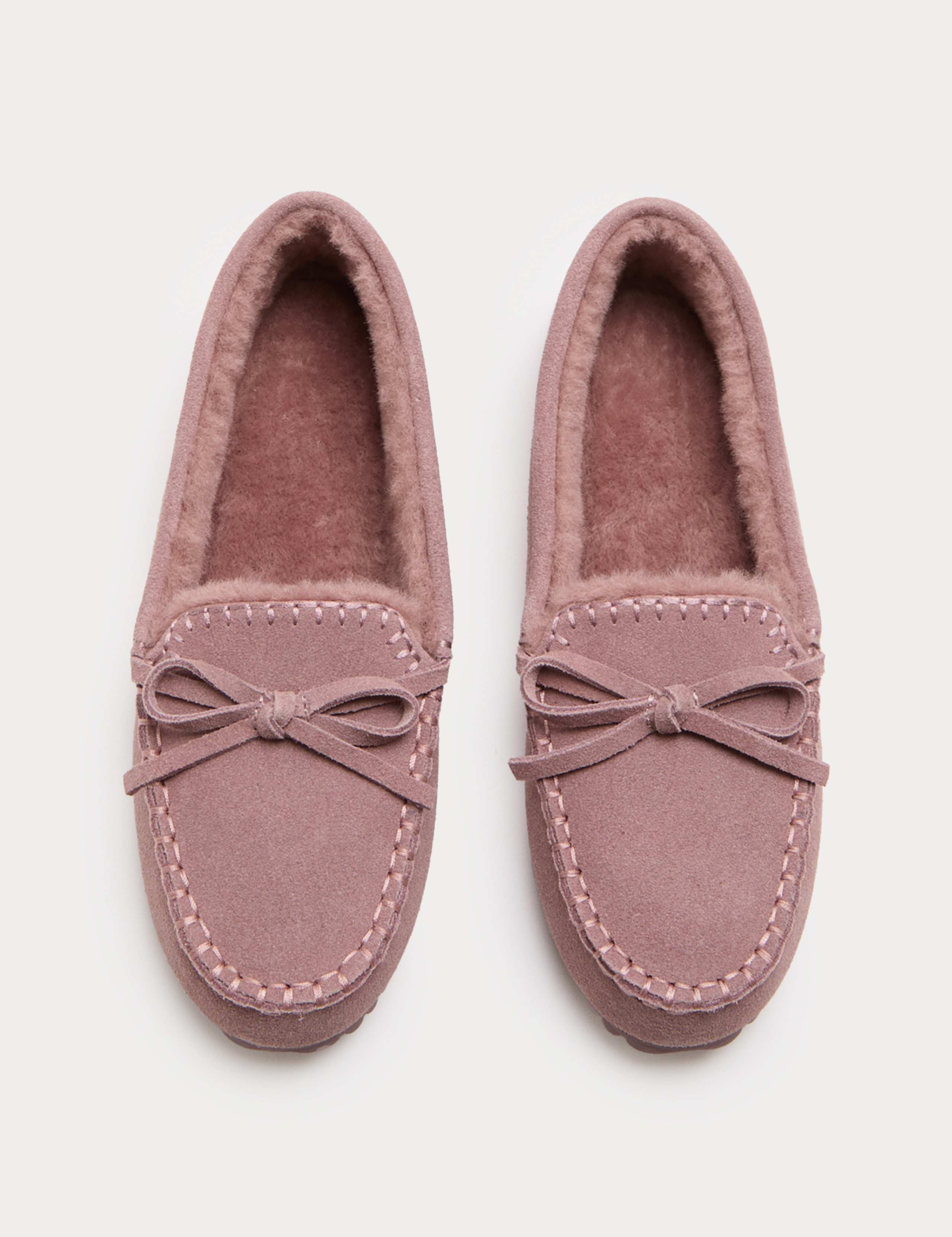 Suede Stitch Detail Moccasin Slippers