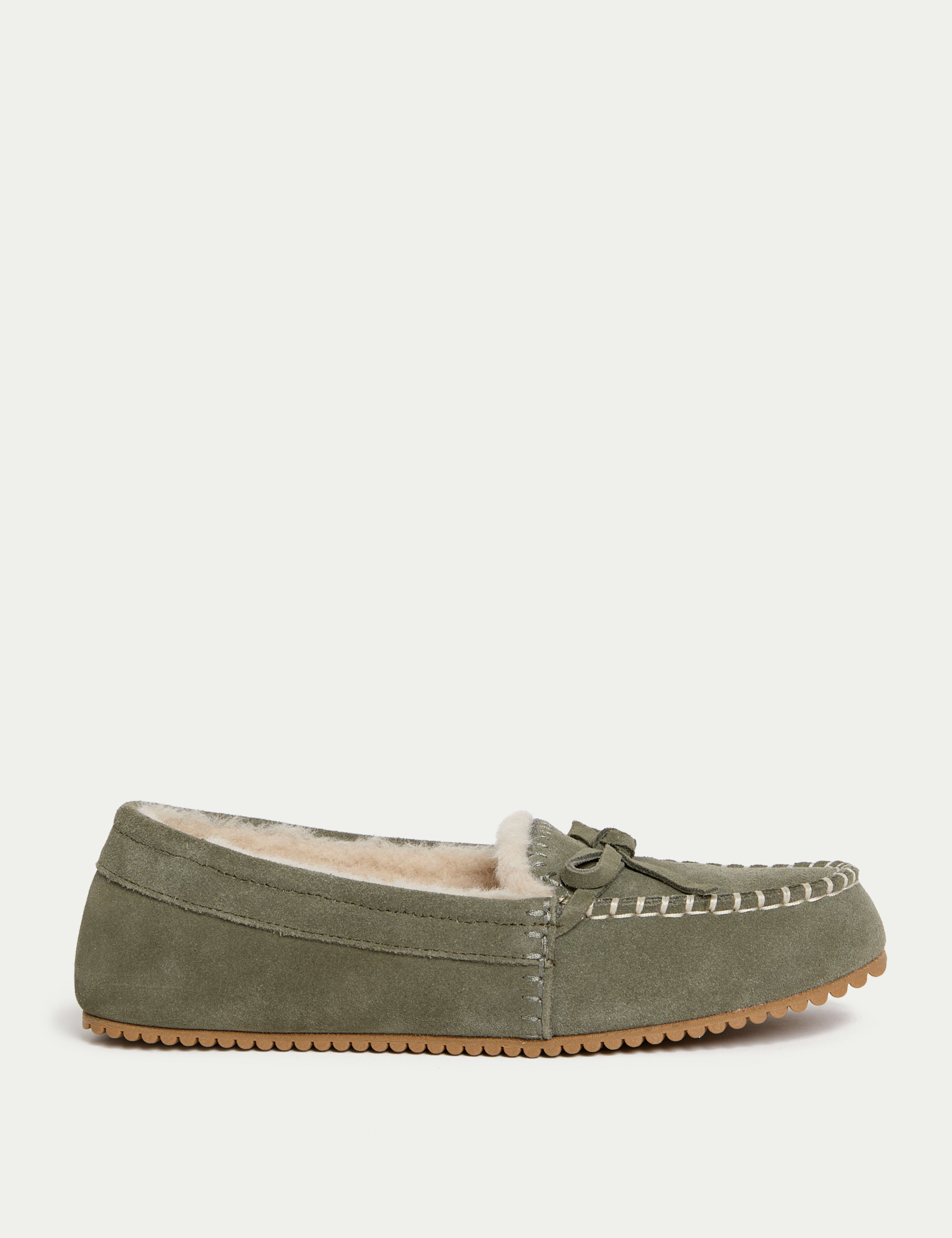 Suede Stitch Detail Moccasin Slippers