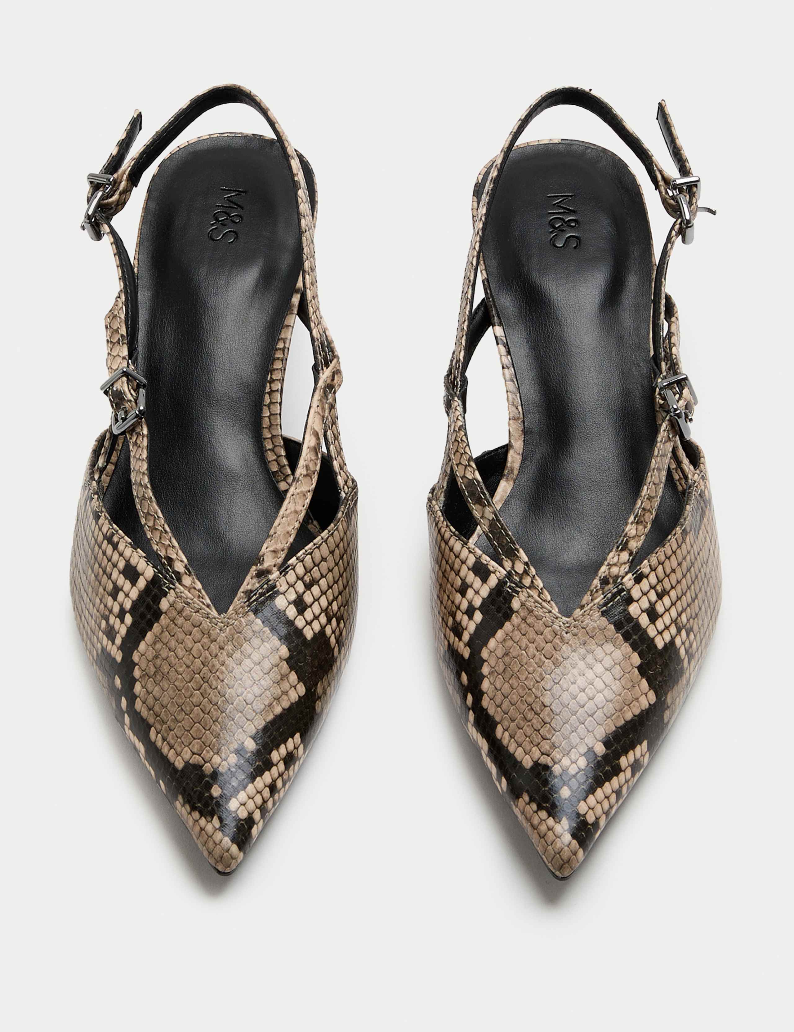 Snake Print Kitten Heel Slingback Shoes