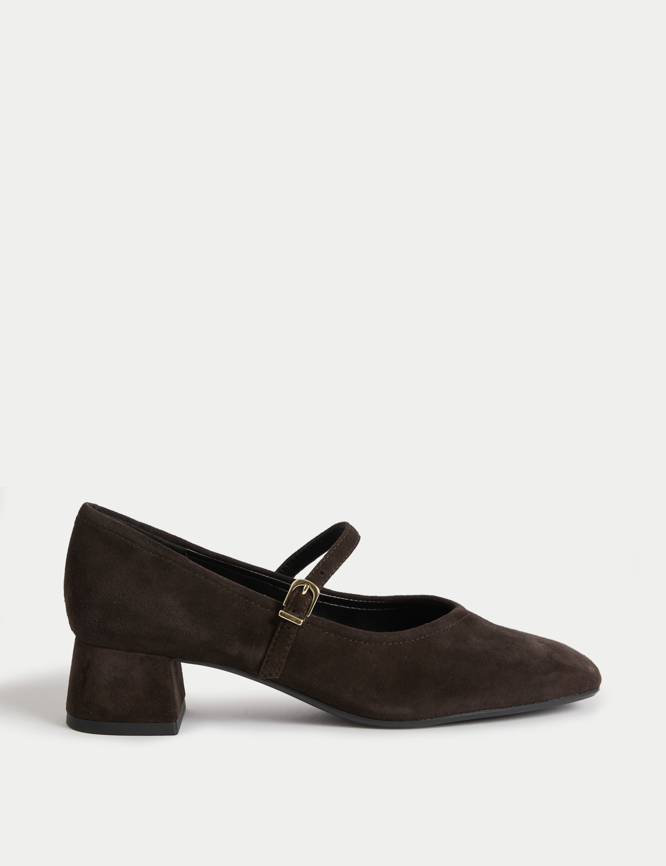 Wide Fit Suede Block Heel Court Shoes
