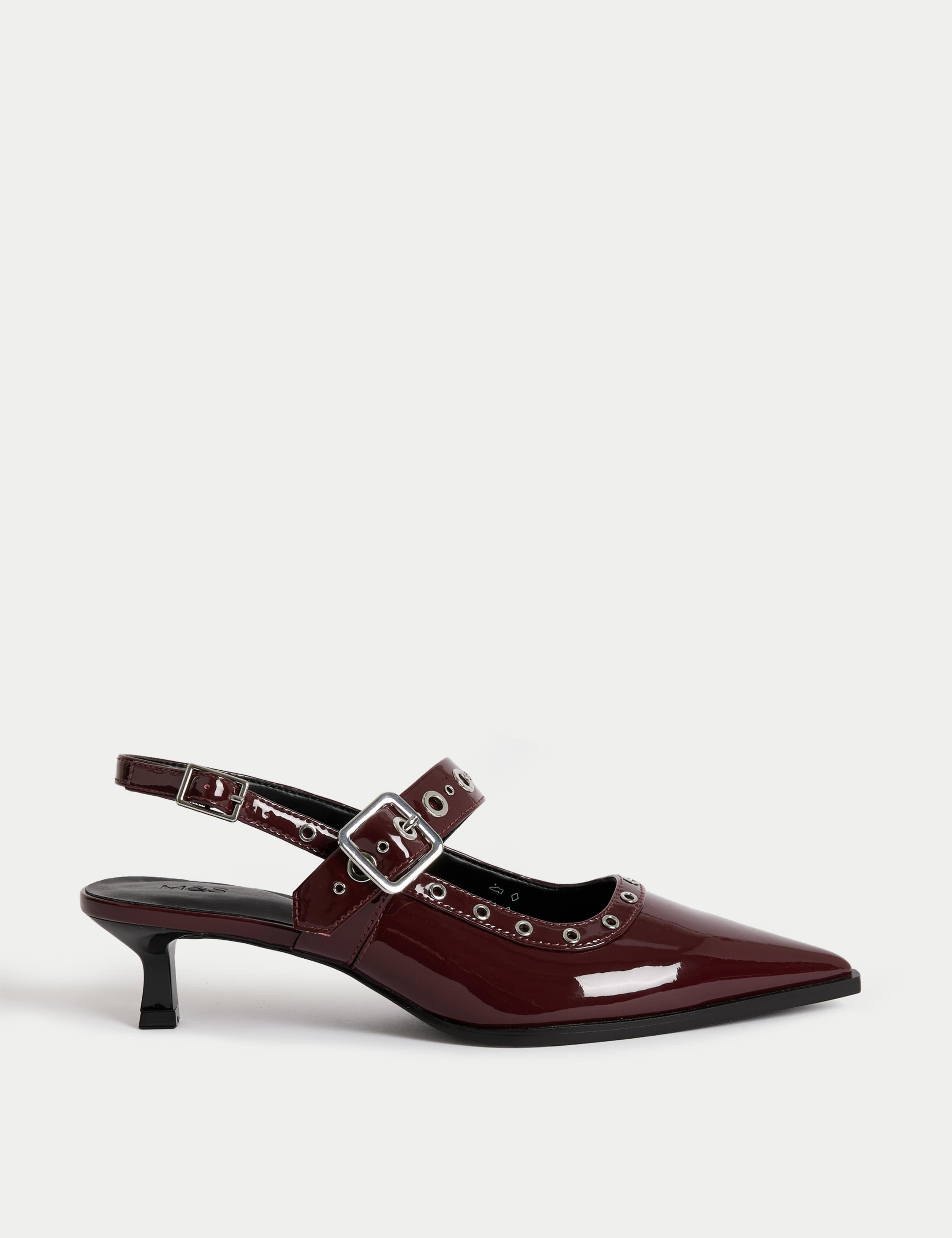 Patent Strappy Kitten Heel Slingback Shoes