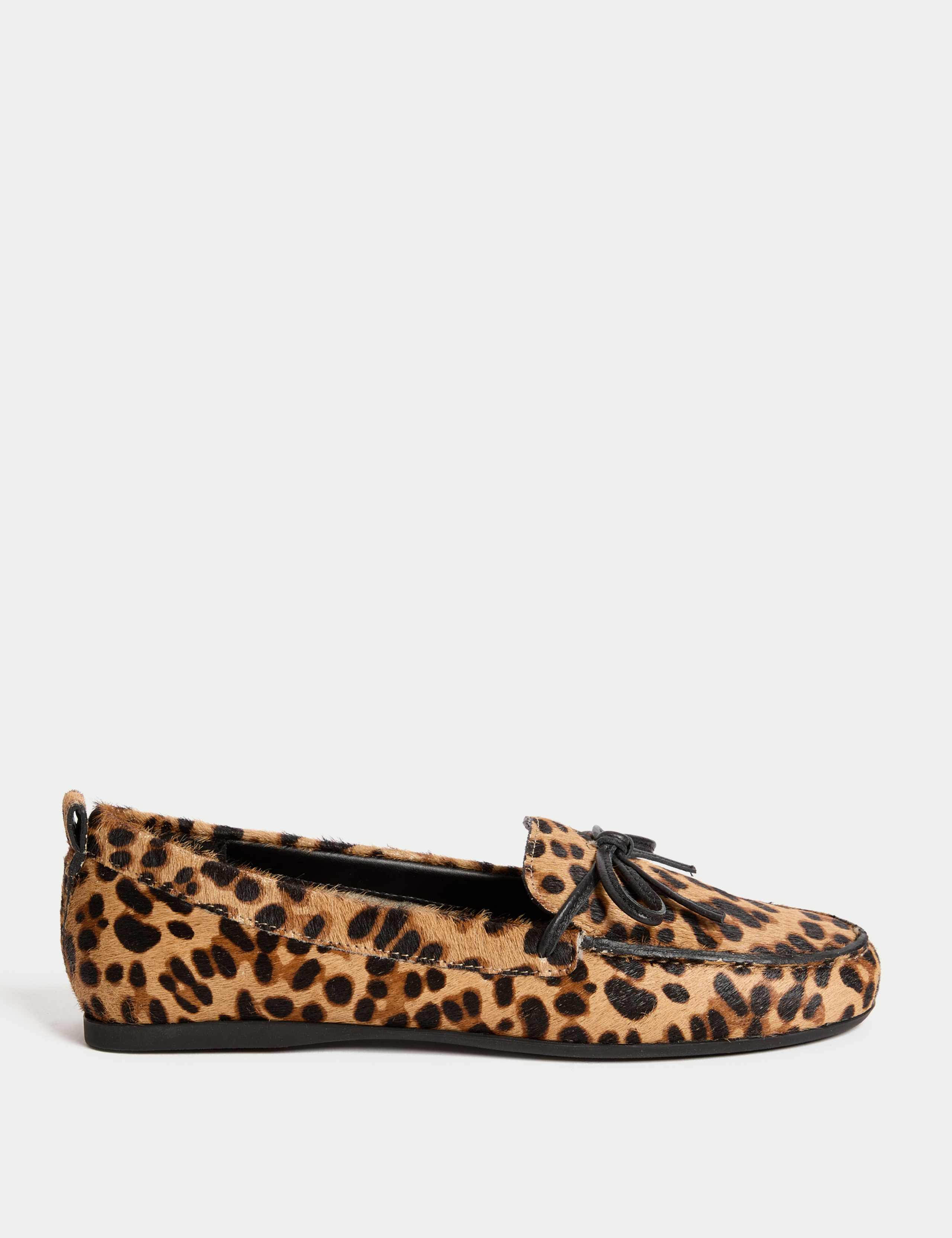 Leather Leopard Print Flat Boat Shoes