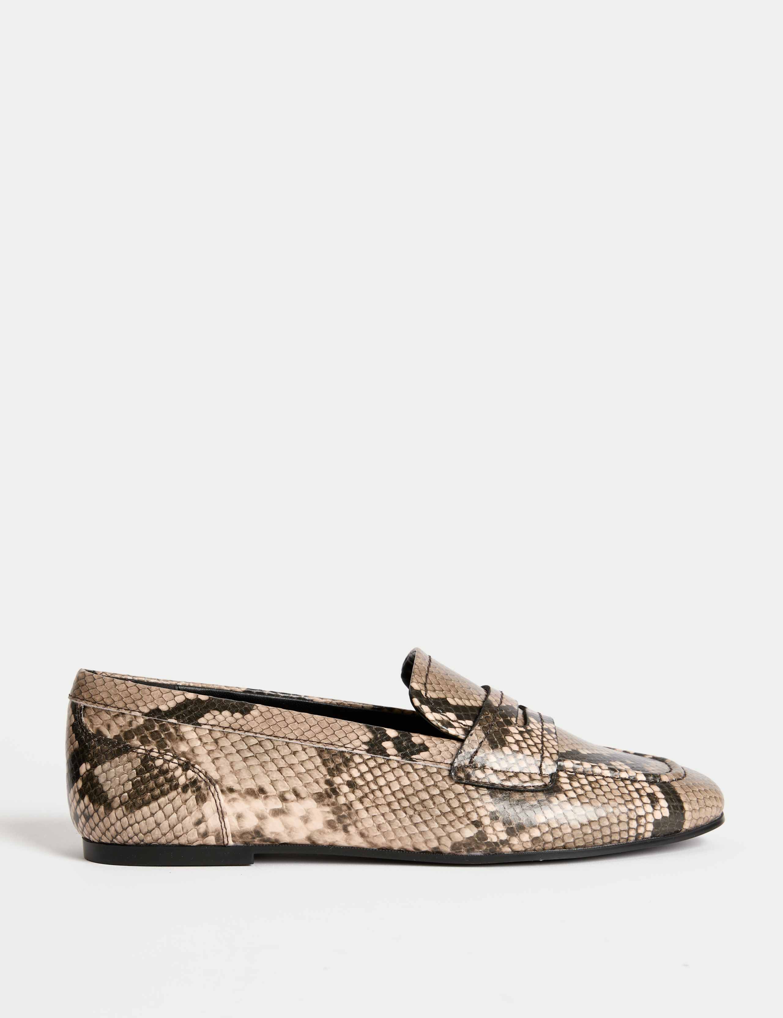 Snake Print Flat Loafers