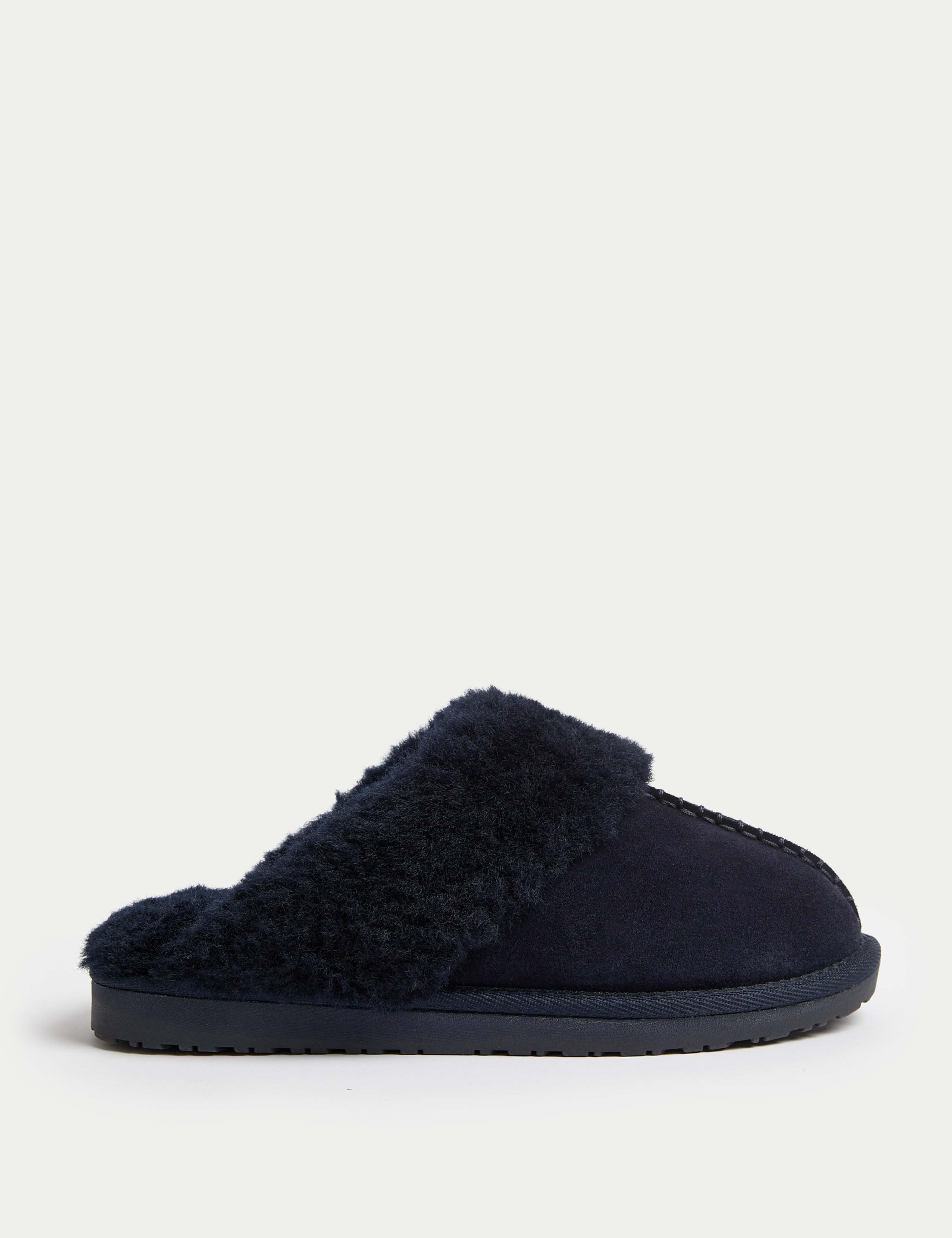 Suede Faux Fur Cuff Mule Slippers