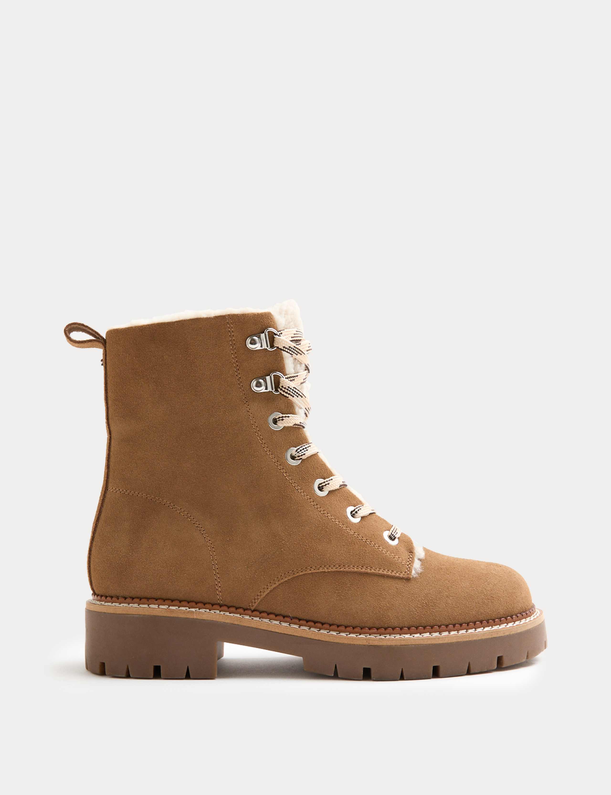 Suede Borg Lined Block Heel Winter Boots