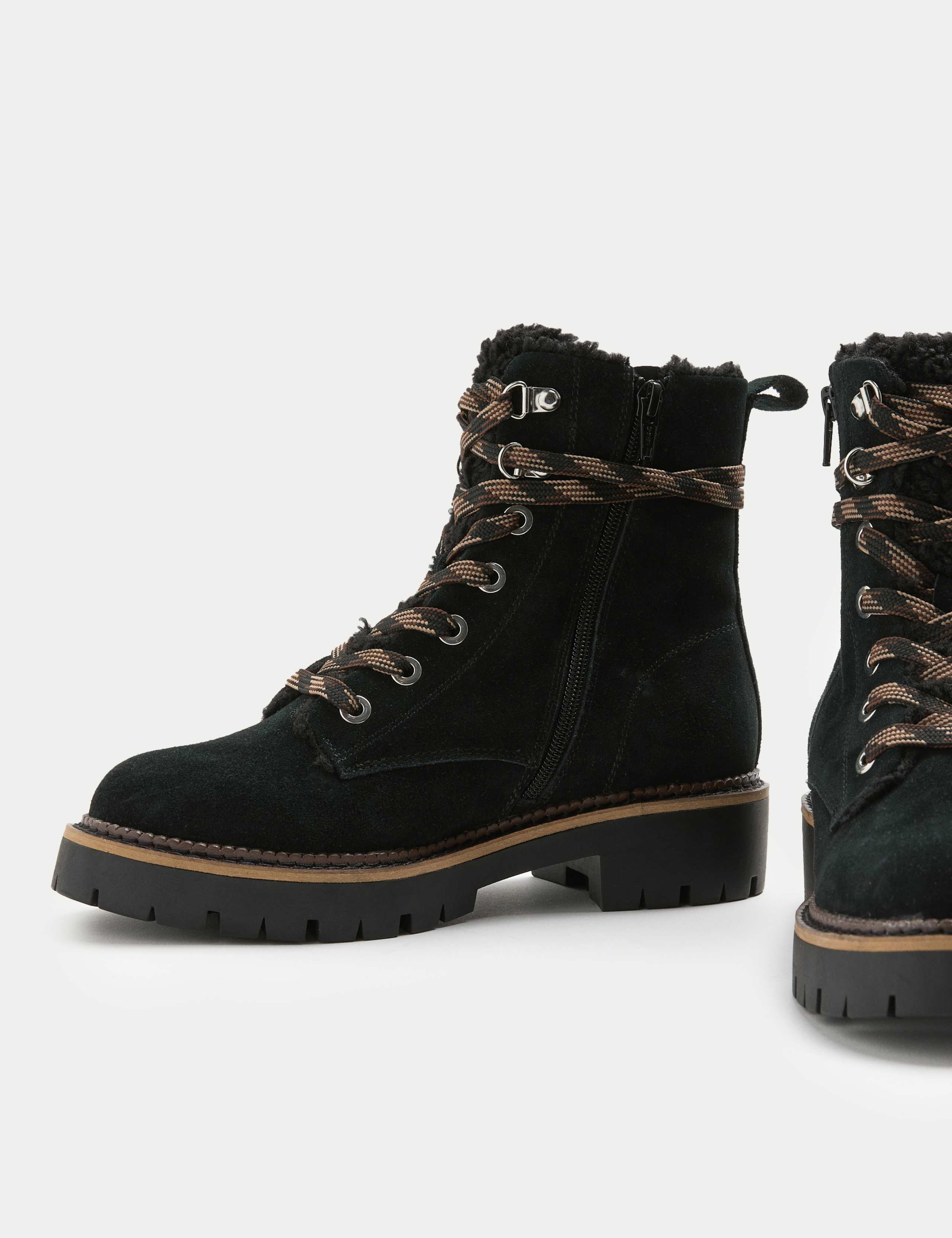 Suede Borg Lined Block Heel Winter Boots