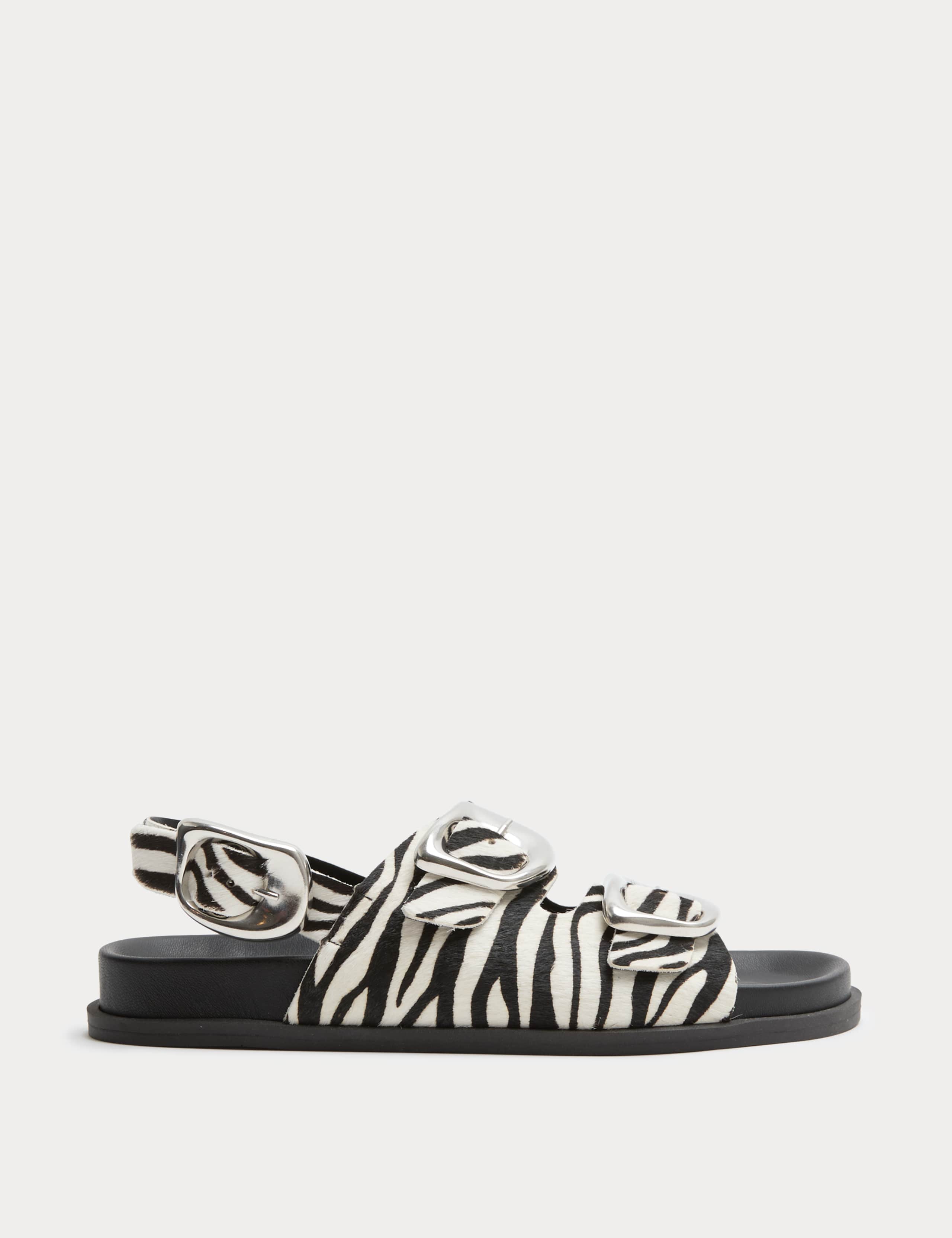 Leather Zebra Print Footbed Sandals