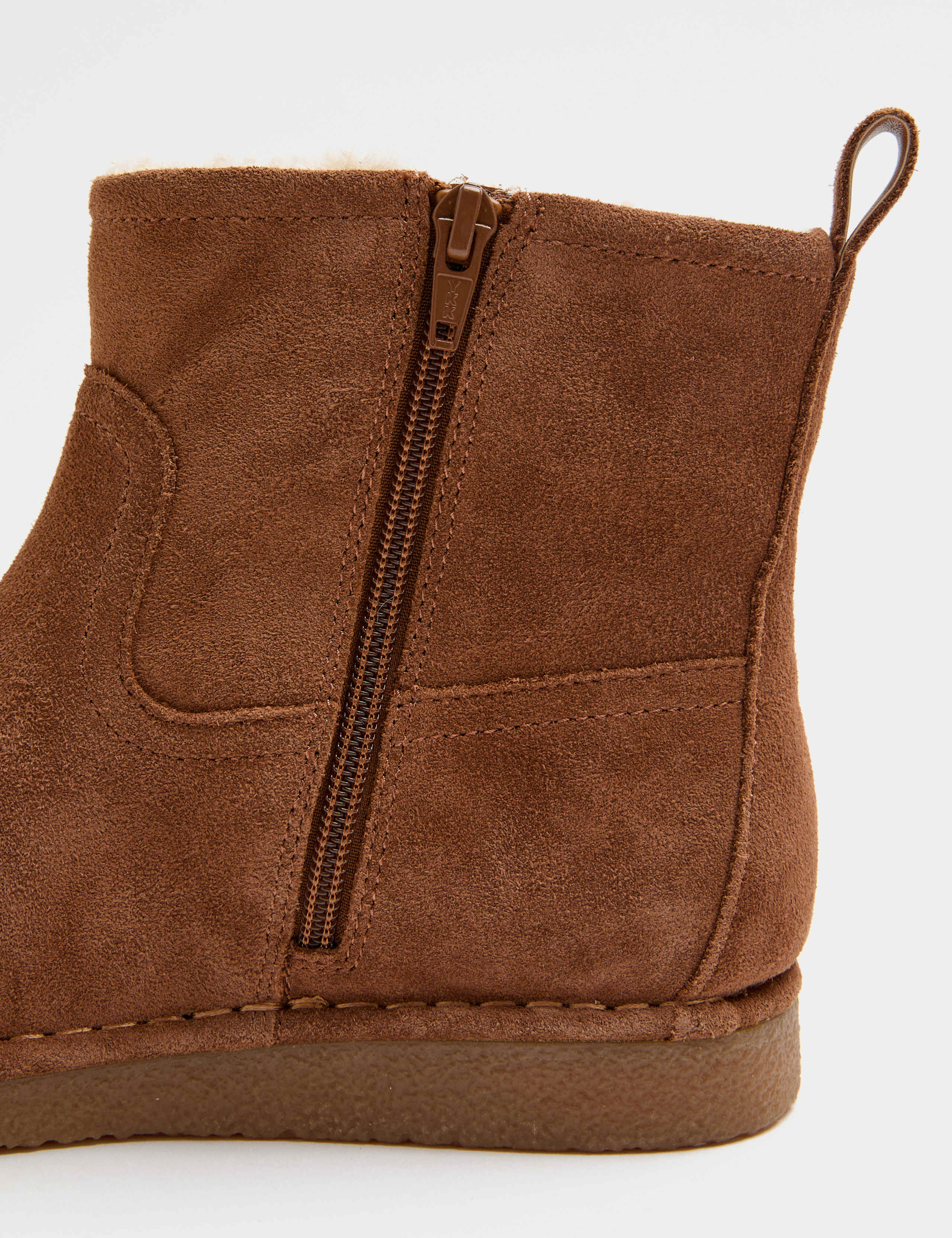 Wide Fit Suede Faux Fur Lining Flat Ankle Boots