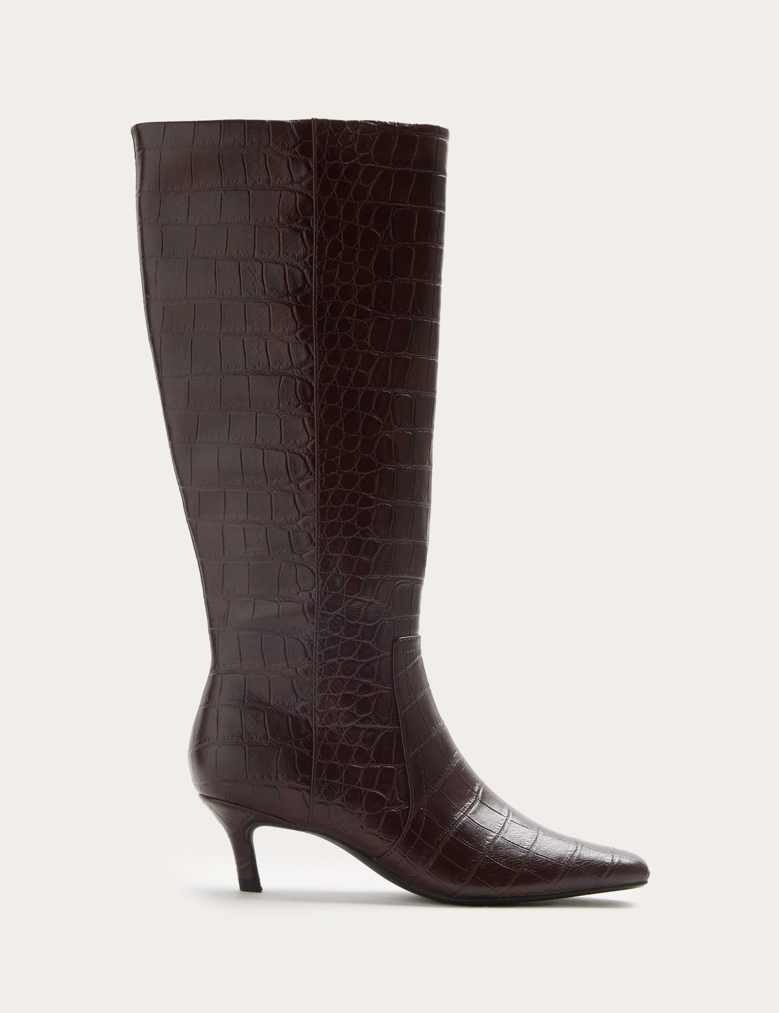 Croc Kitten Heel Knee High Boots