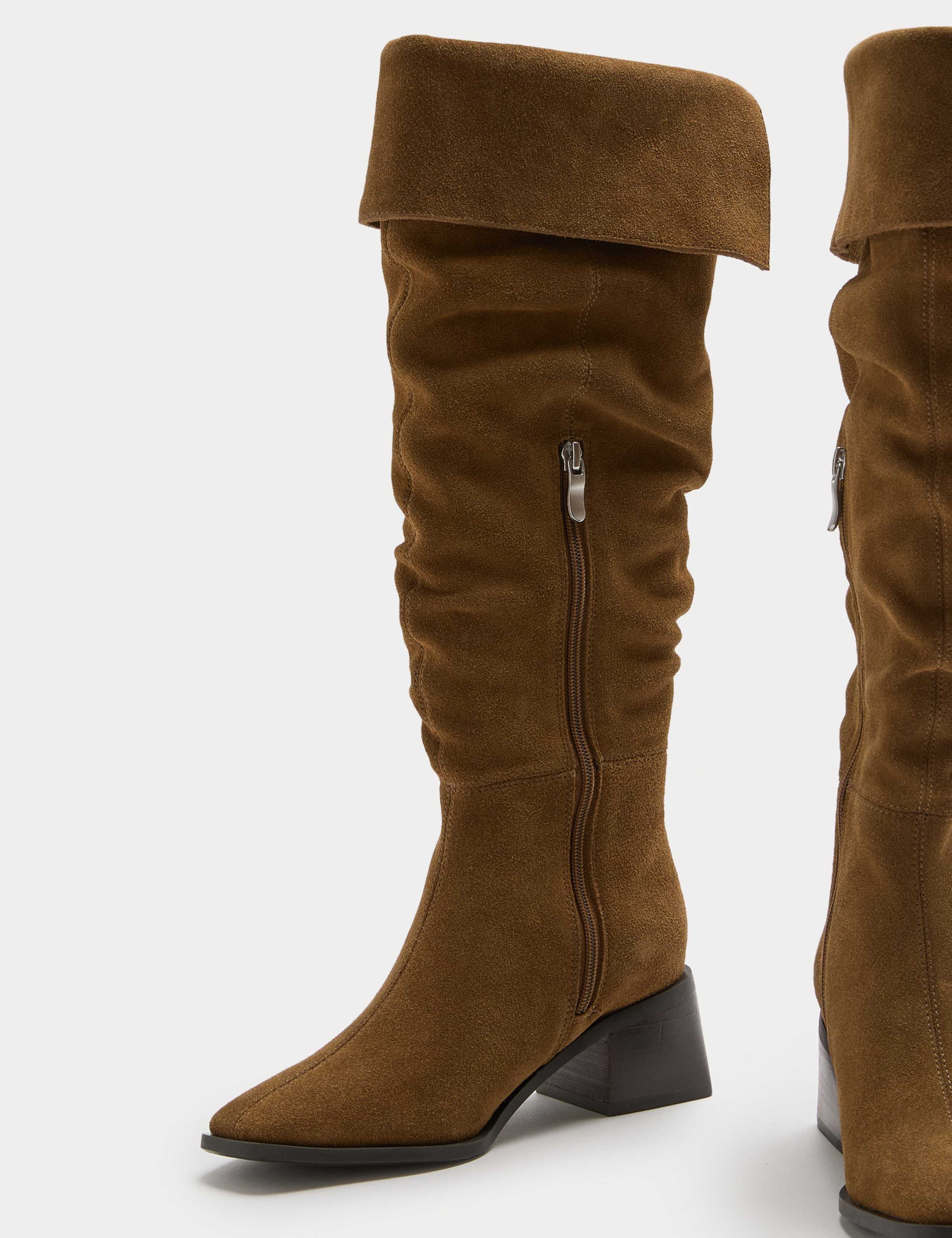 Suede Square Toe Knee High Boots