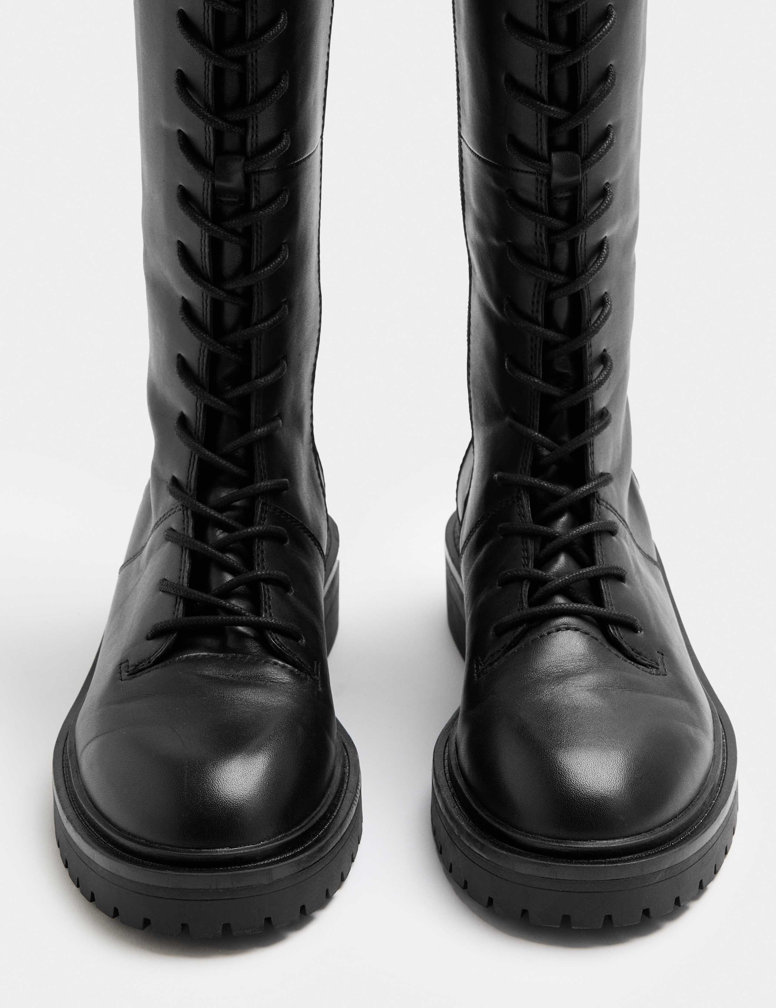 Leather Lace Up Knee High Boots