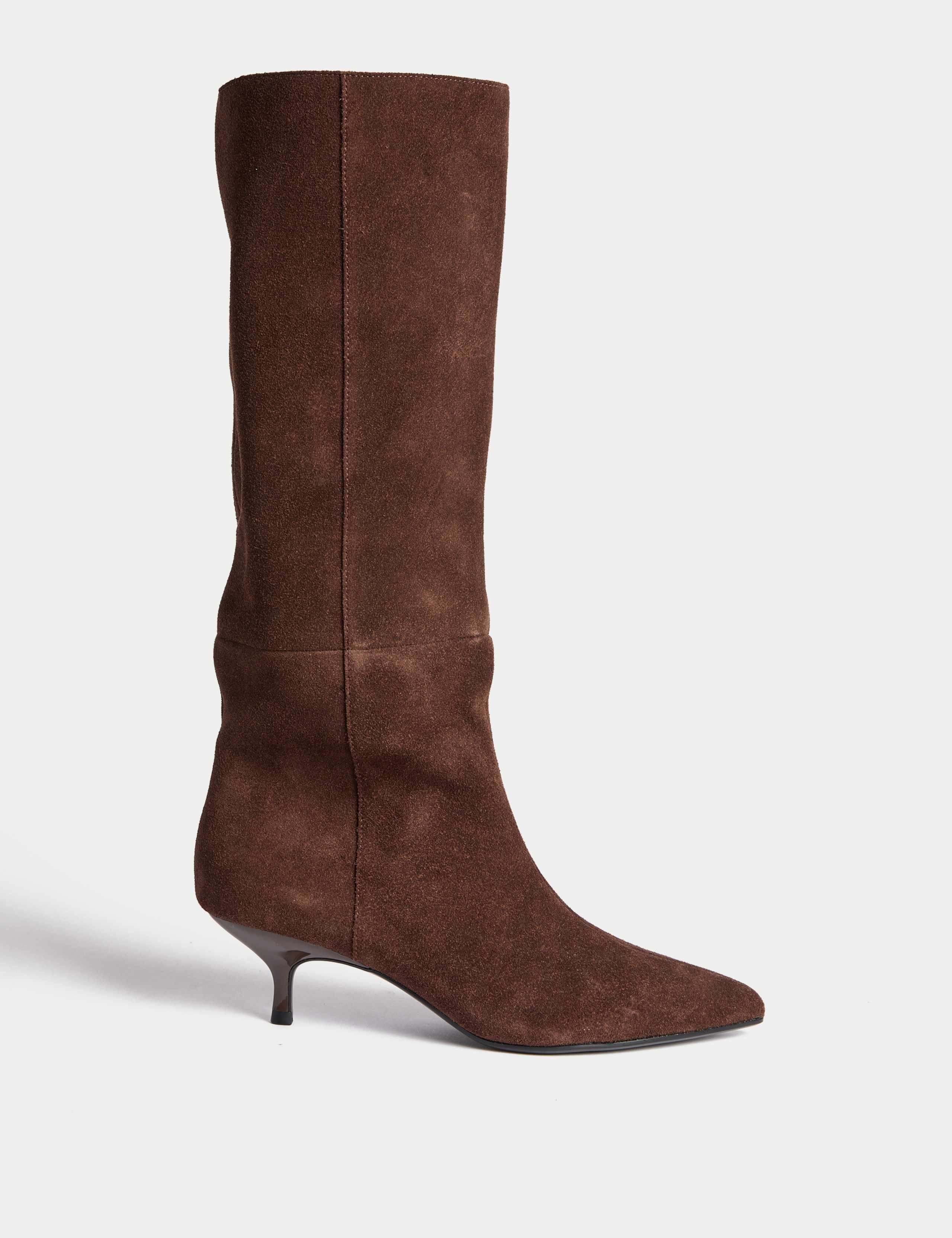 Suede Kitten Heel Pointed Knee High Boots
