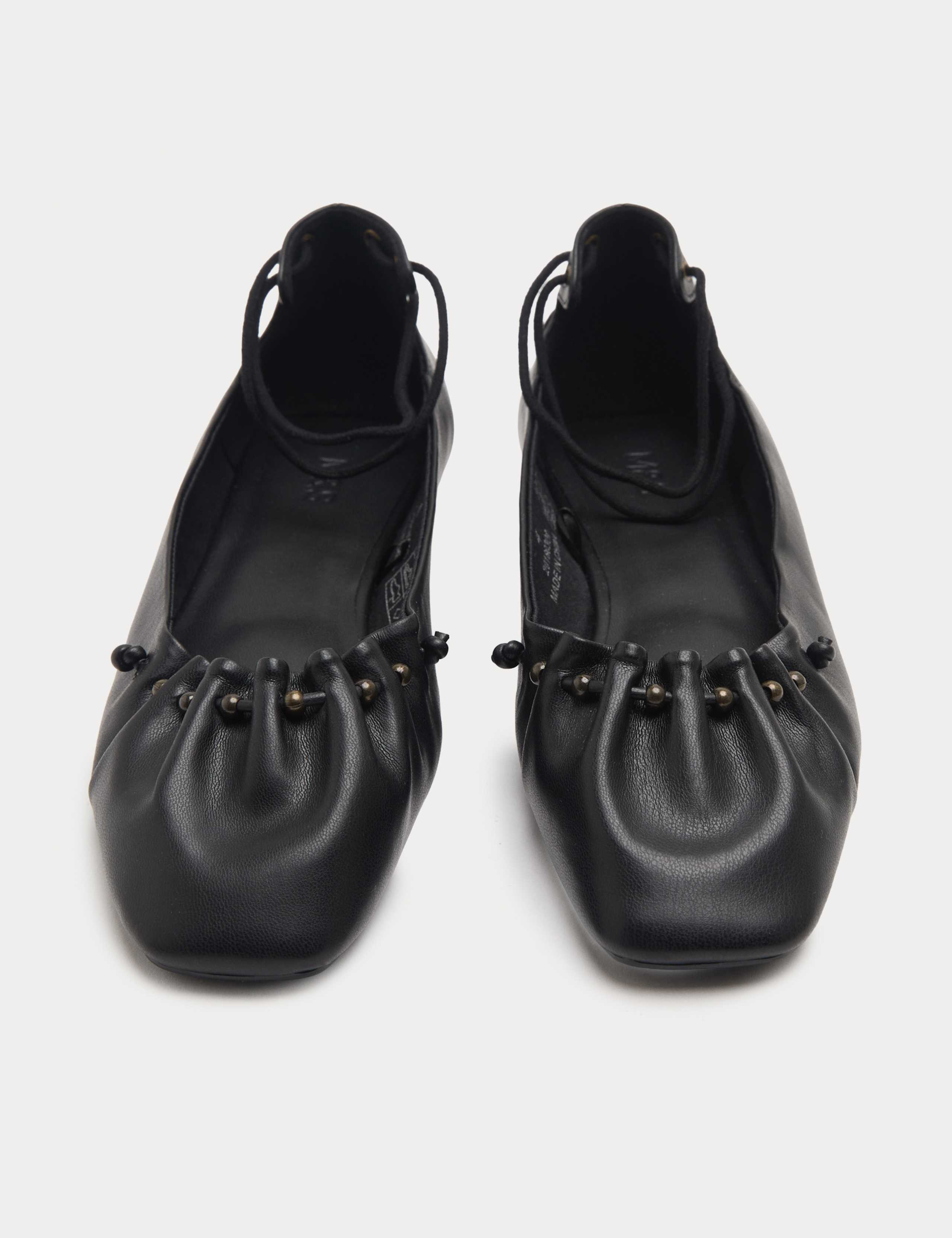 Ankle Tie Up Bead Detail Flat Ballet Pumps