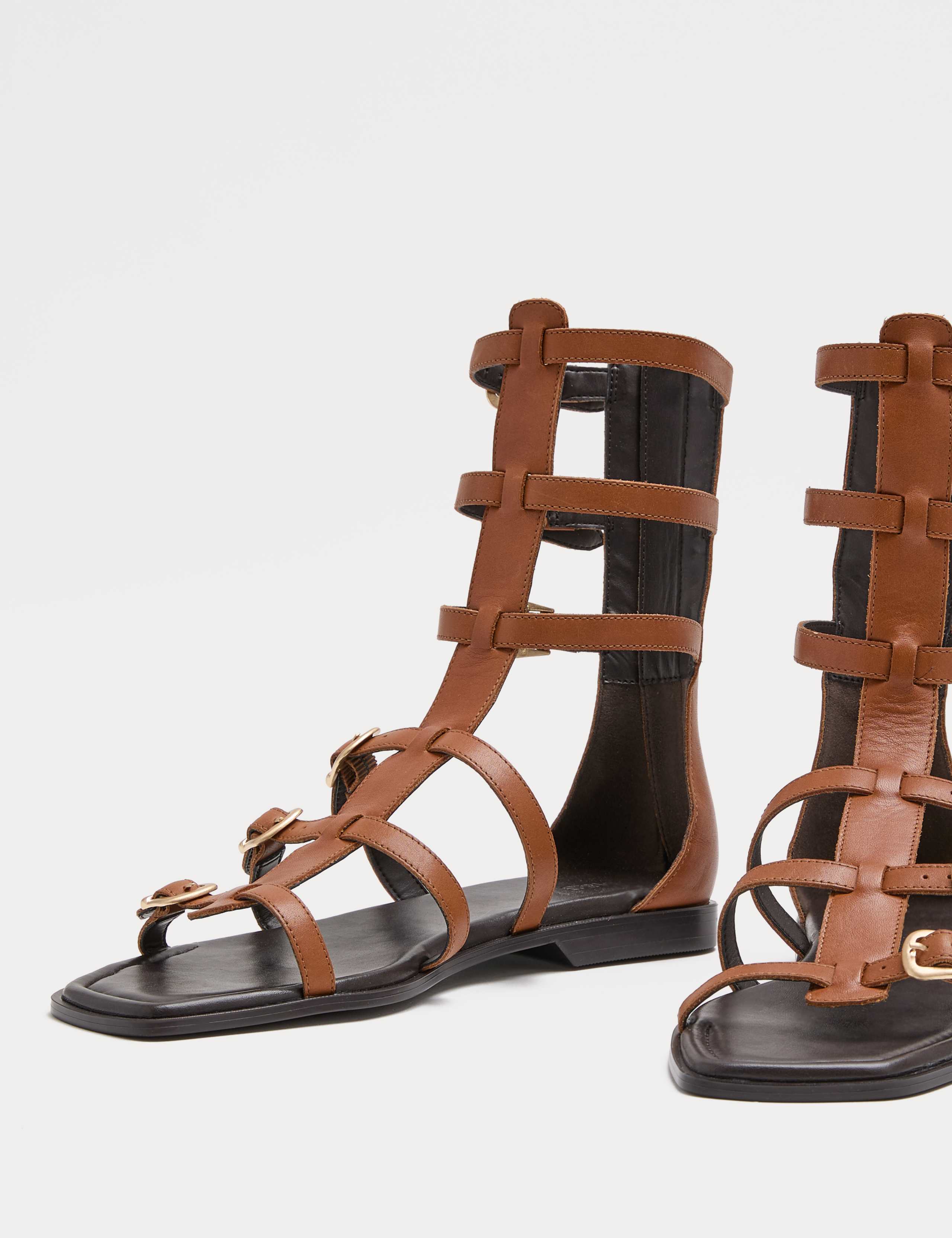 Leather Calf Flat Gladiator Sandals