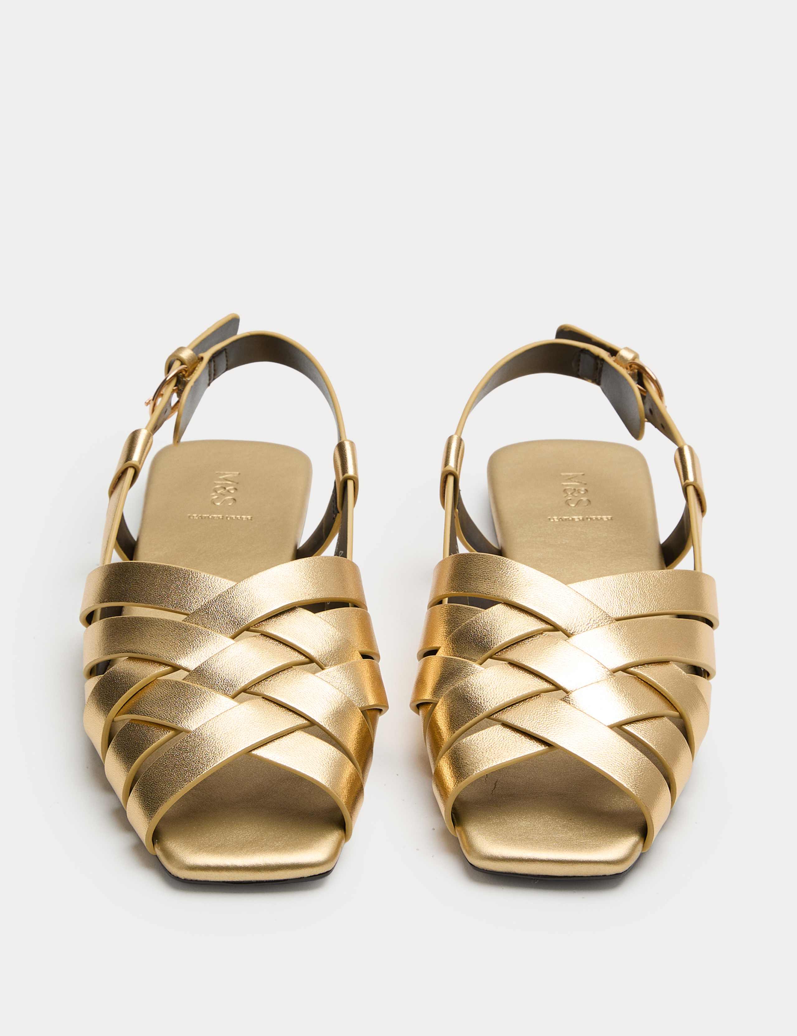 Leather Woven Flat Slingback Sandals