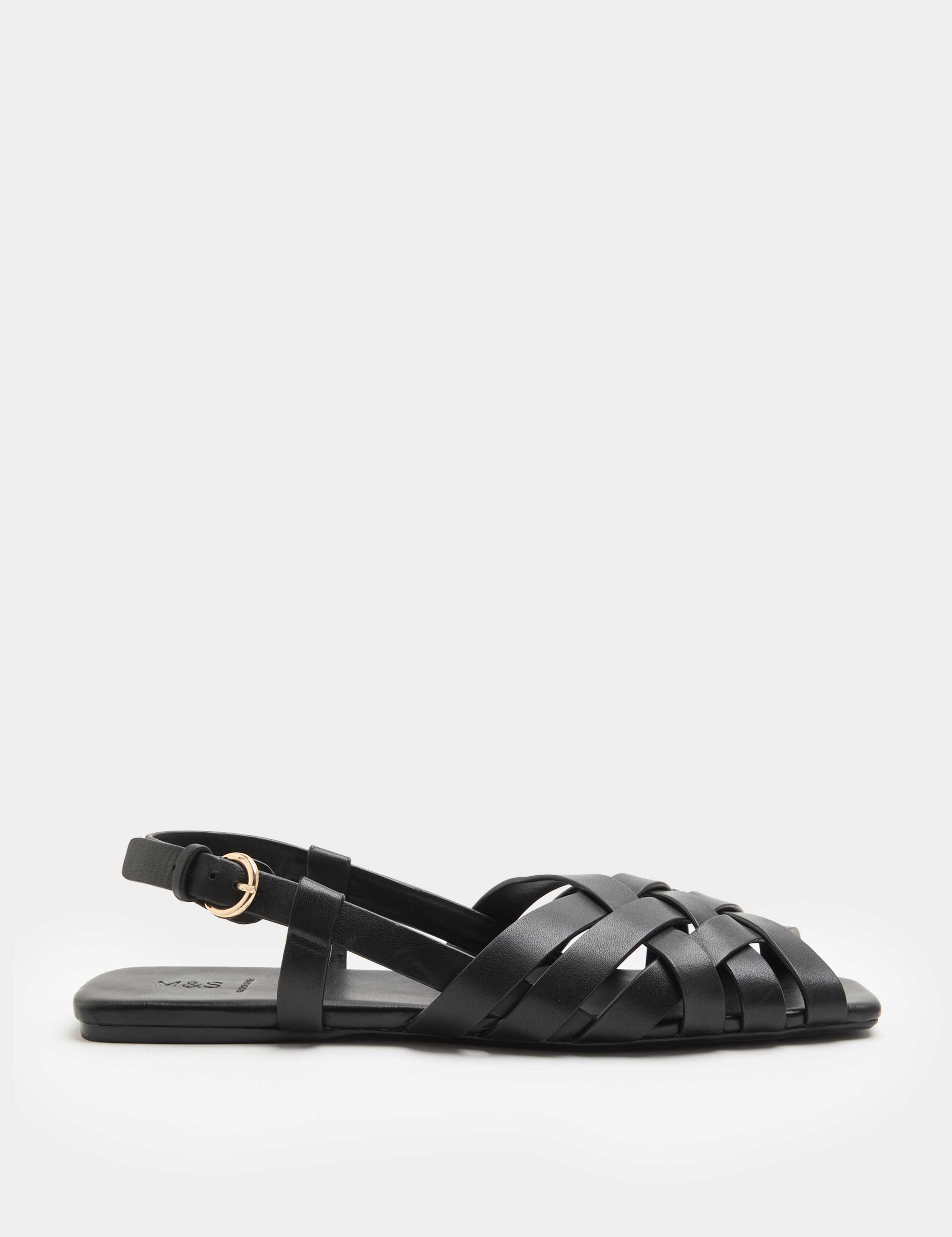 Leather Woven Flat Slingback Sandals