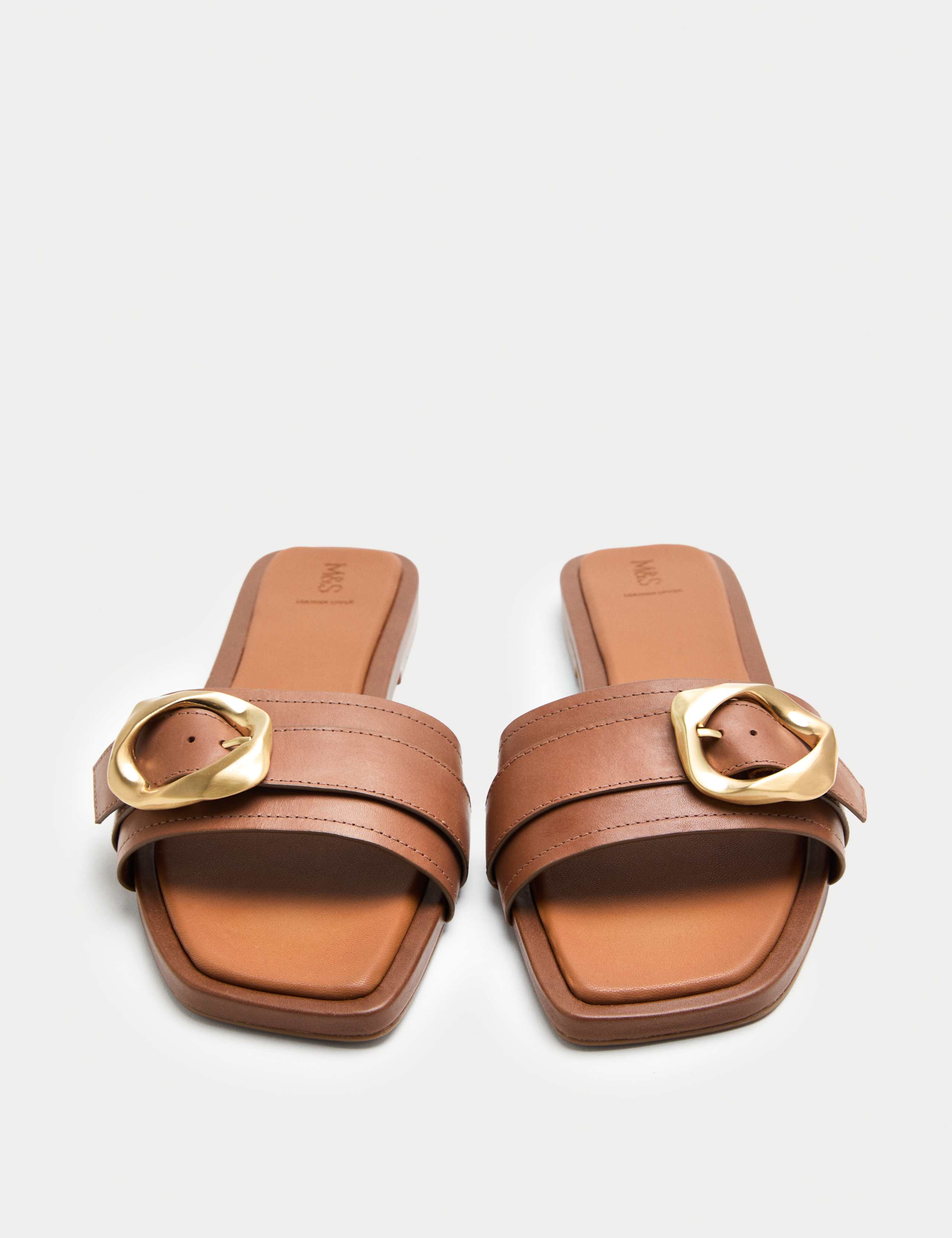 Leather Trim Flat Mule Sandals