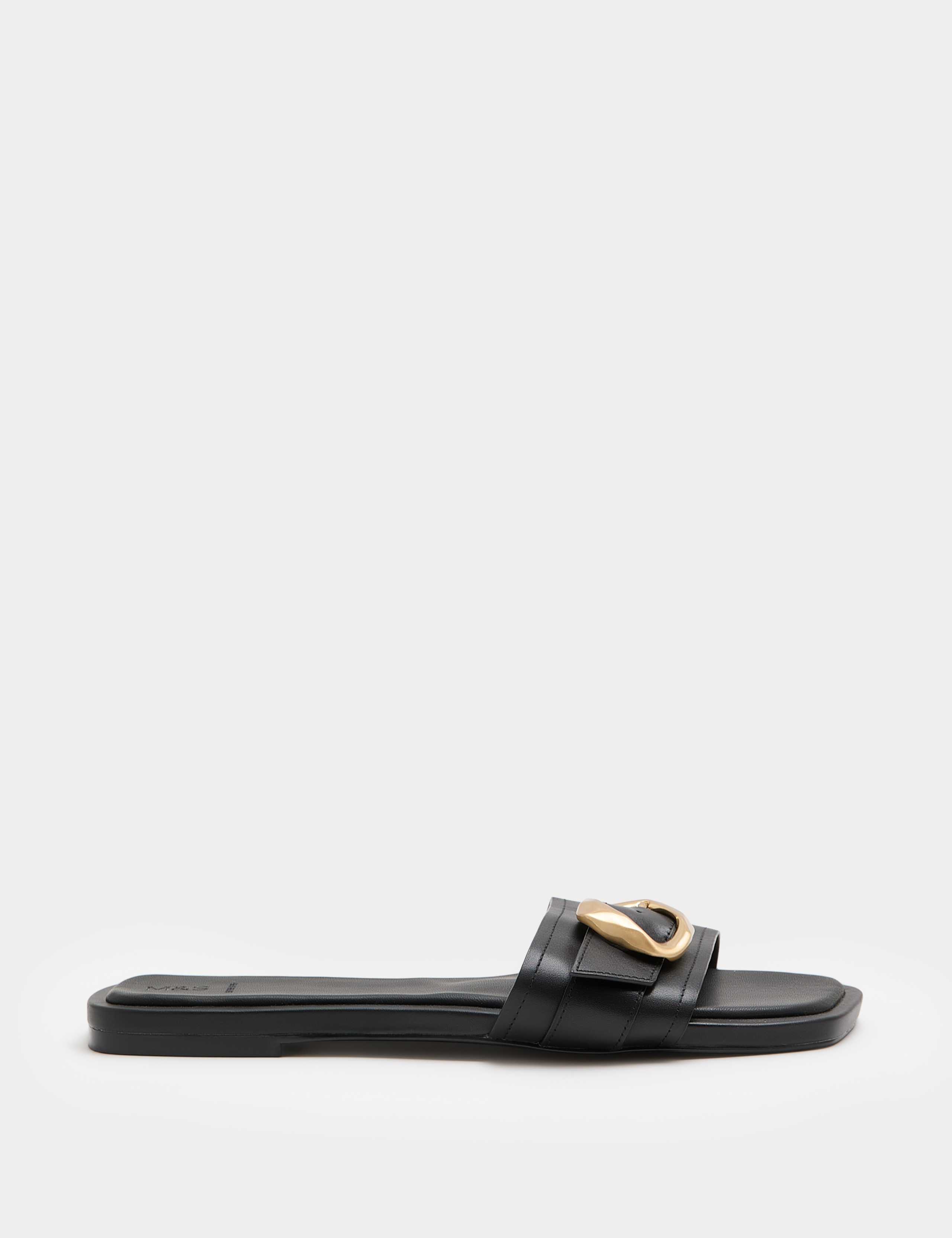 Leather Trim Flat Mule Sandals