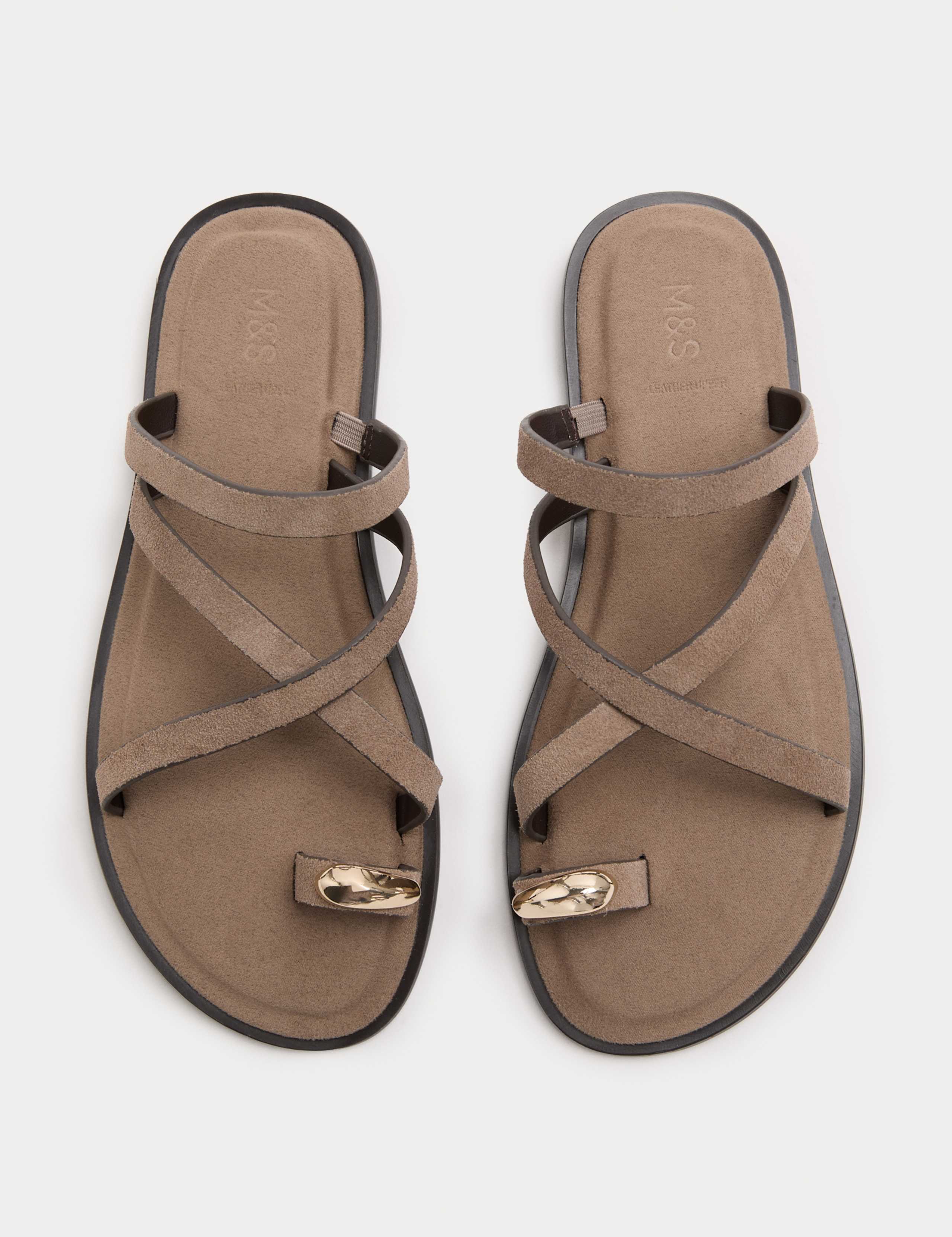 Suede Strappy Flat Toe Loop Sandals