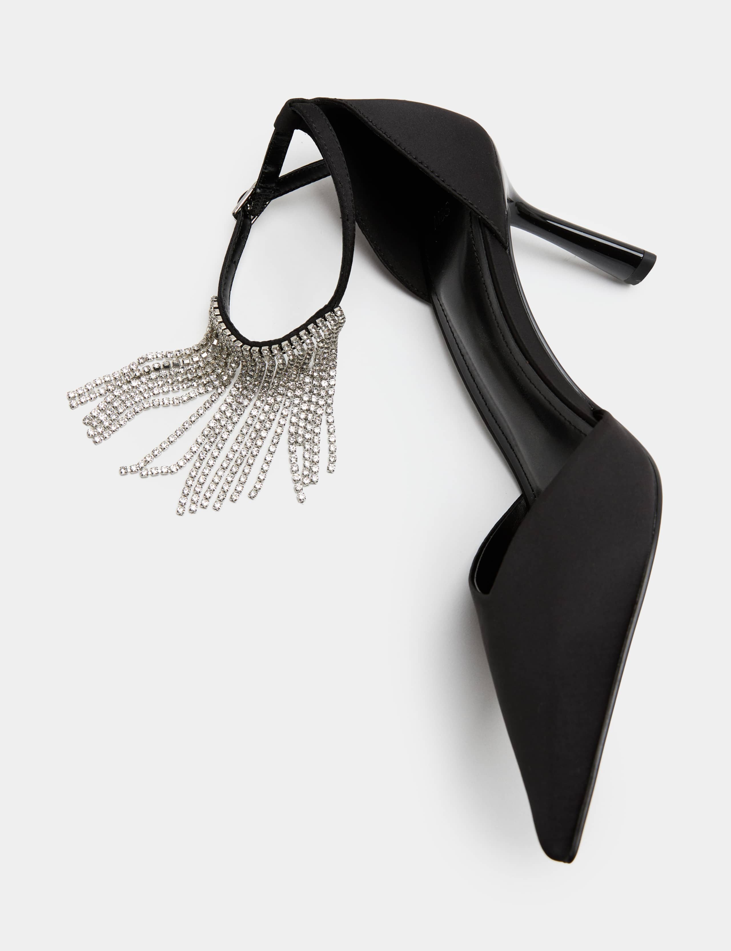 Satin Fringed Ankle Strap Court Shoe