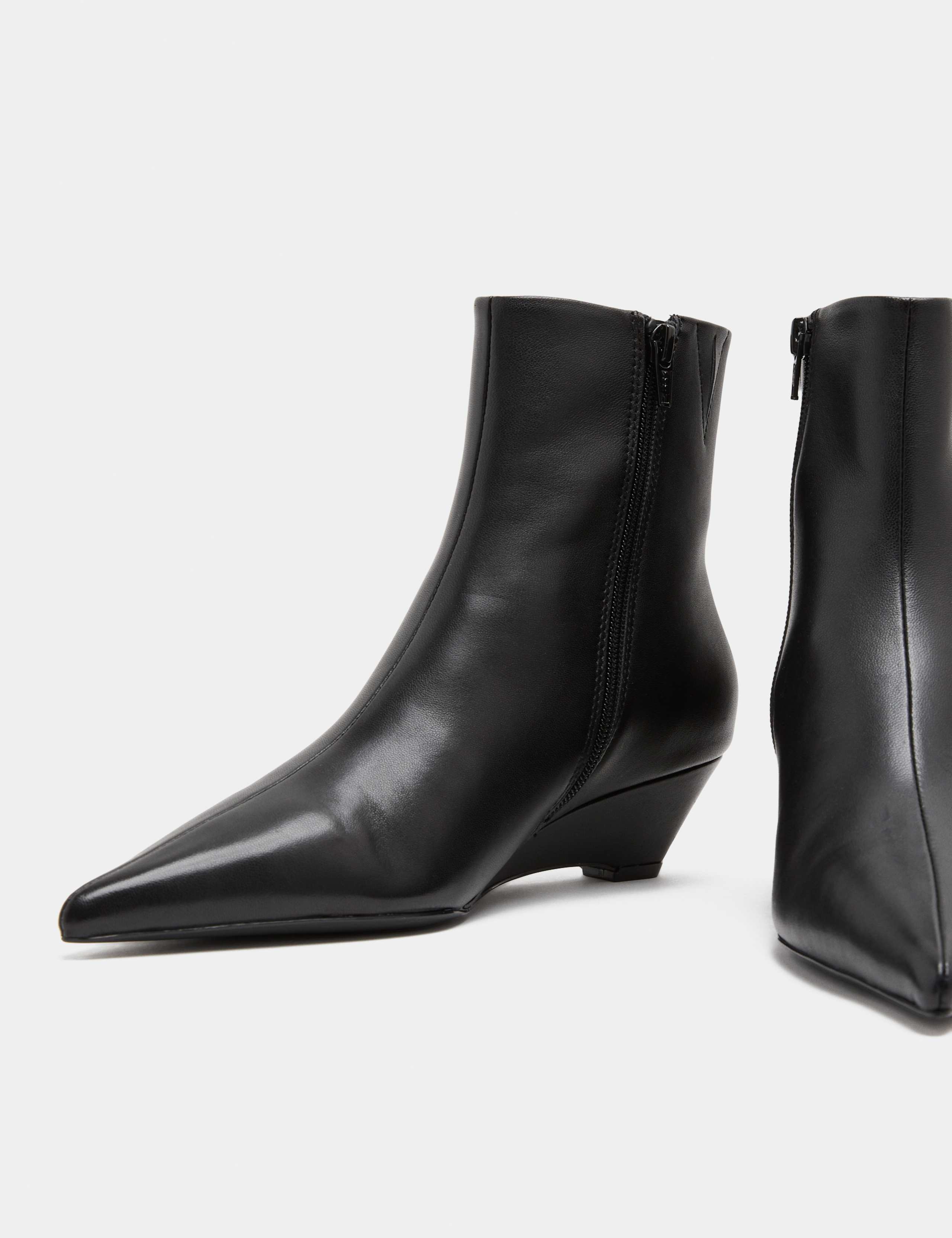 Leather Wedge Pointed Ankle Boots