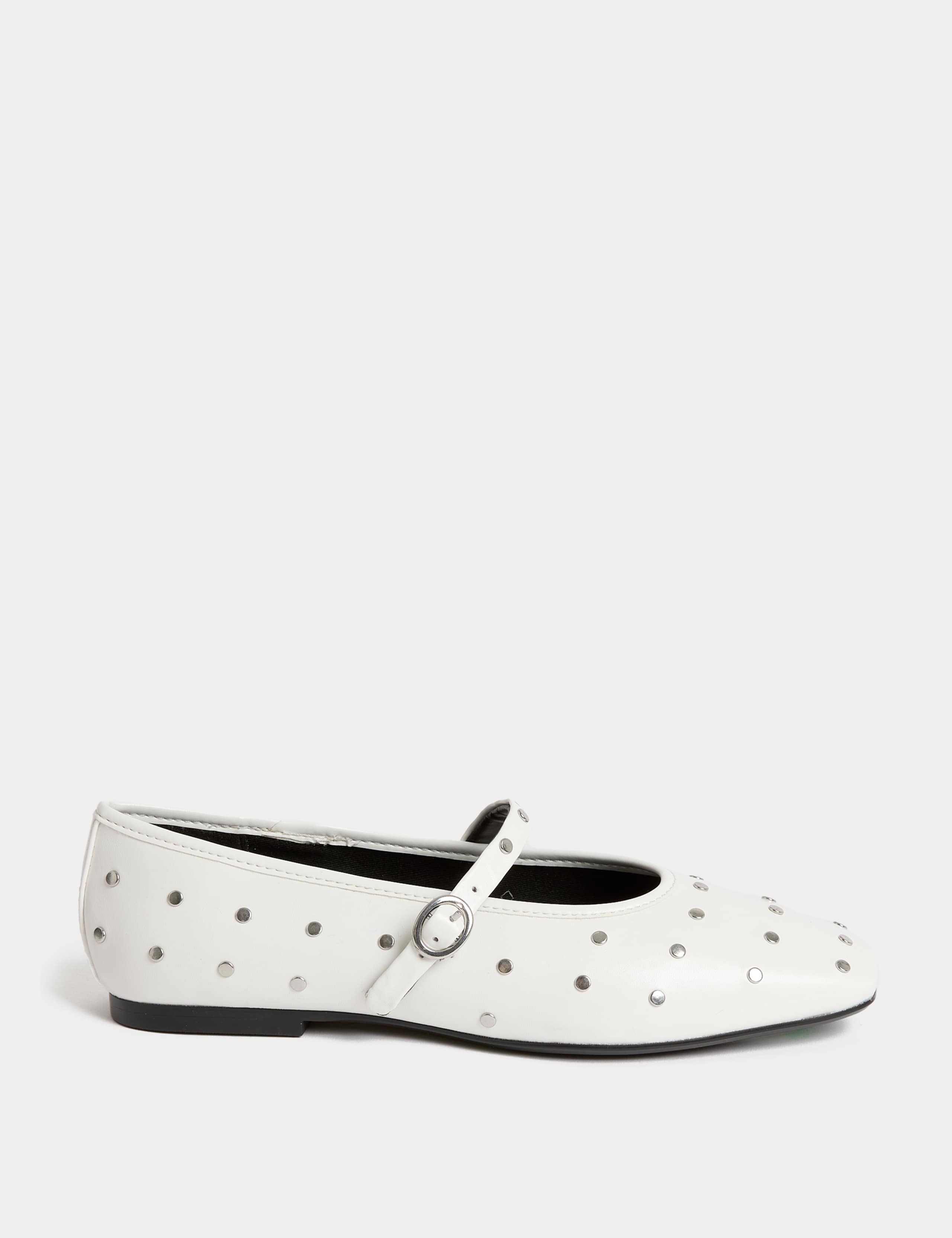 Studded Buckle Flat Ballet Pumps