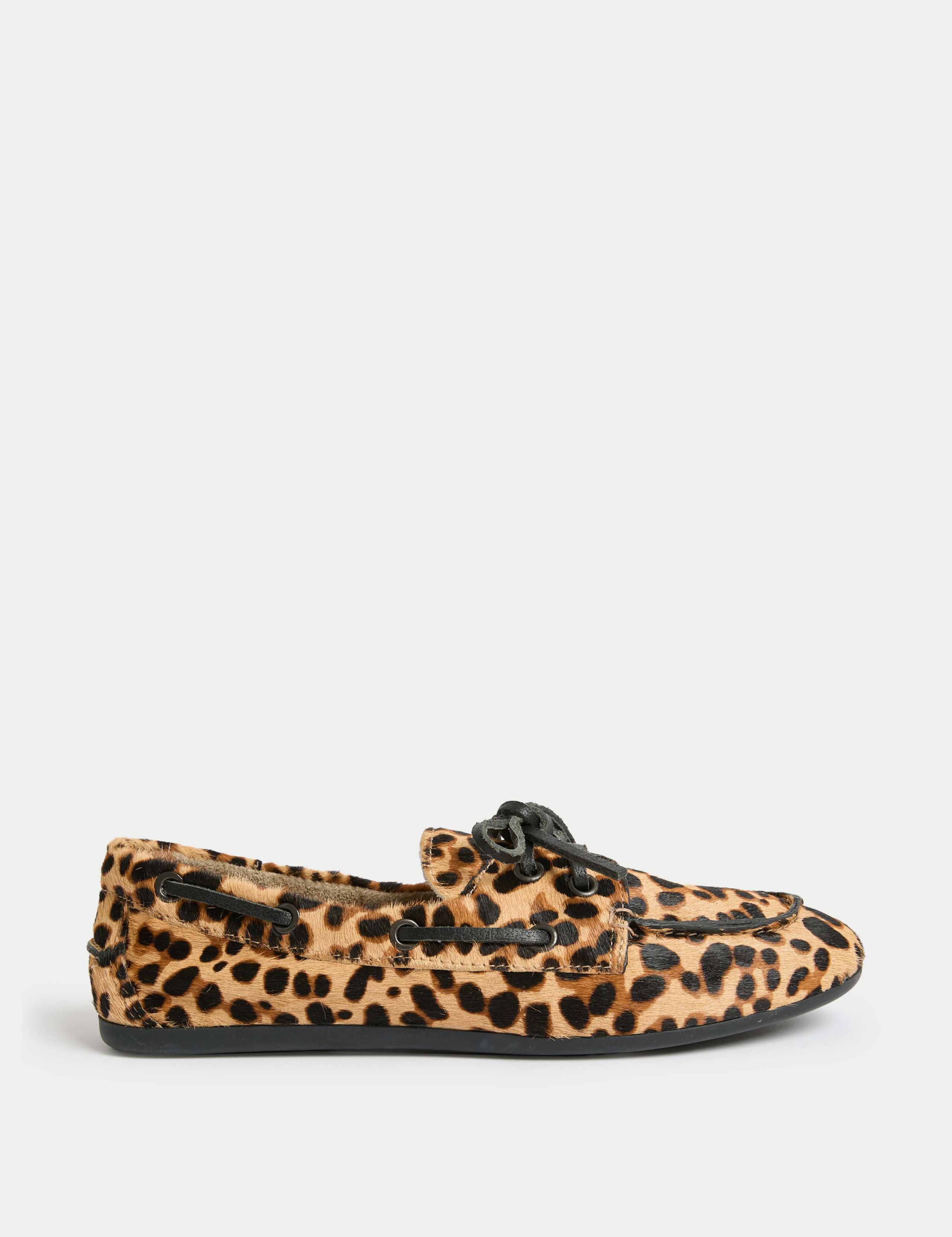 Leather Leopard Print Flat Boat Shoes