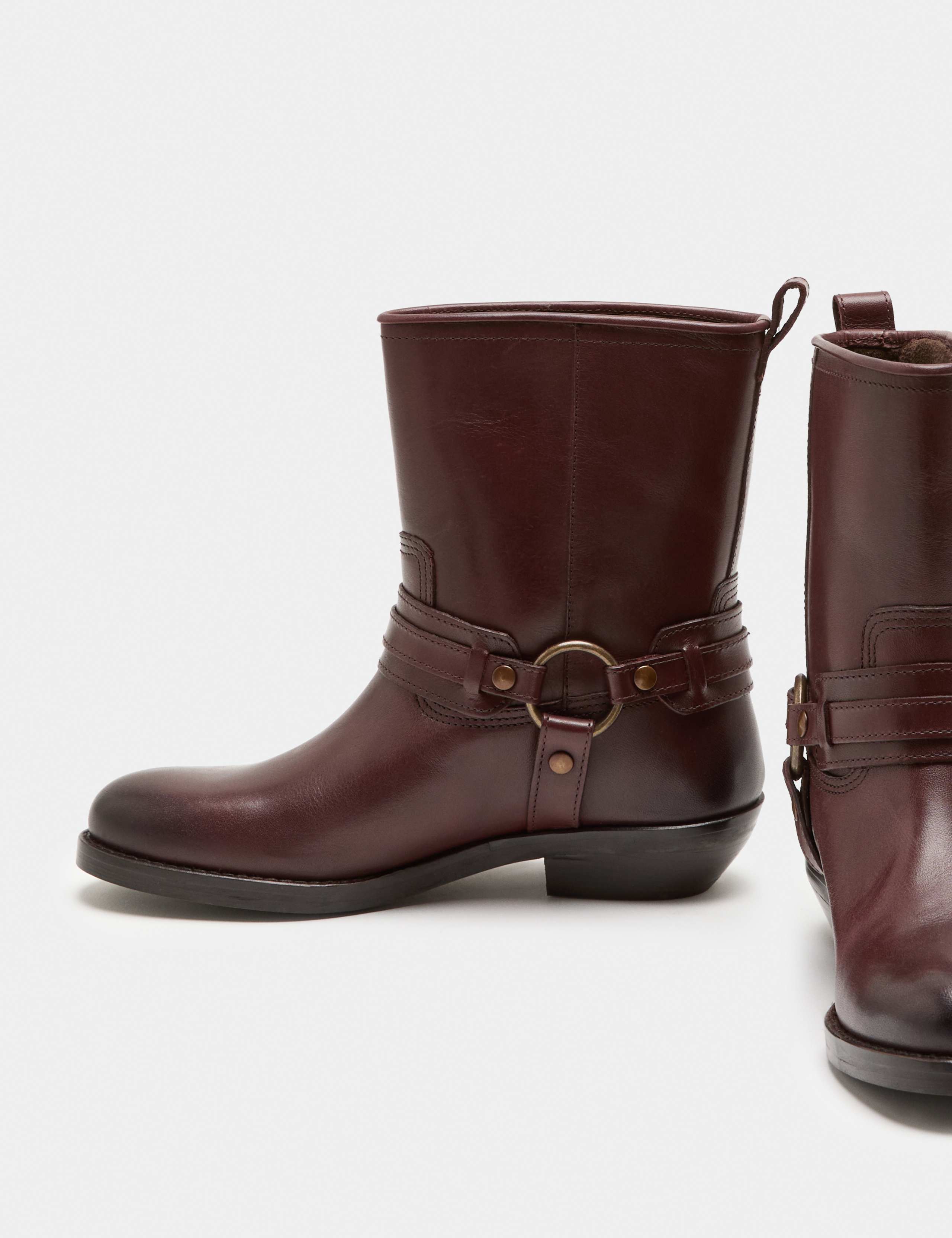 Leather Cowboy Block Heel Mid Calf Boots
