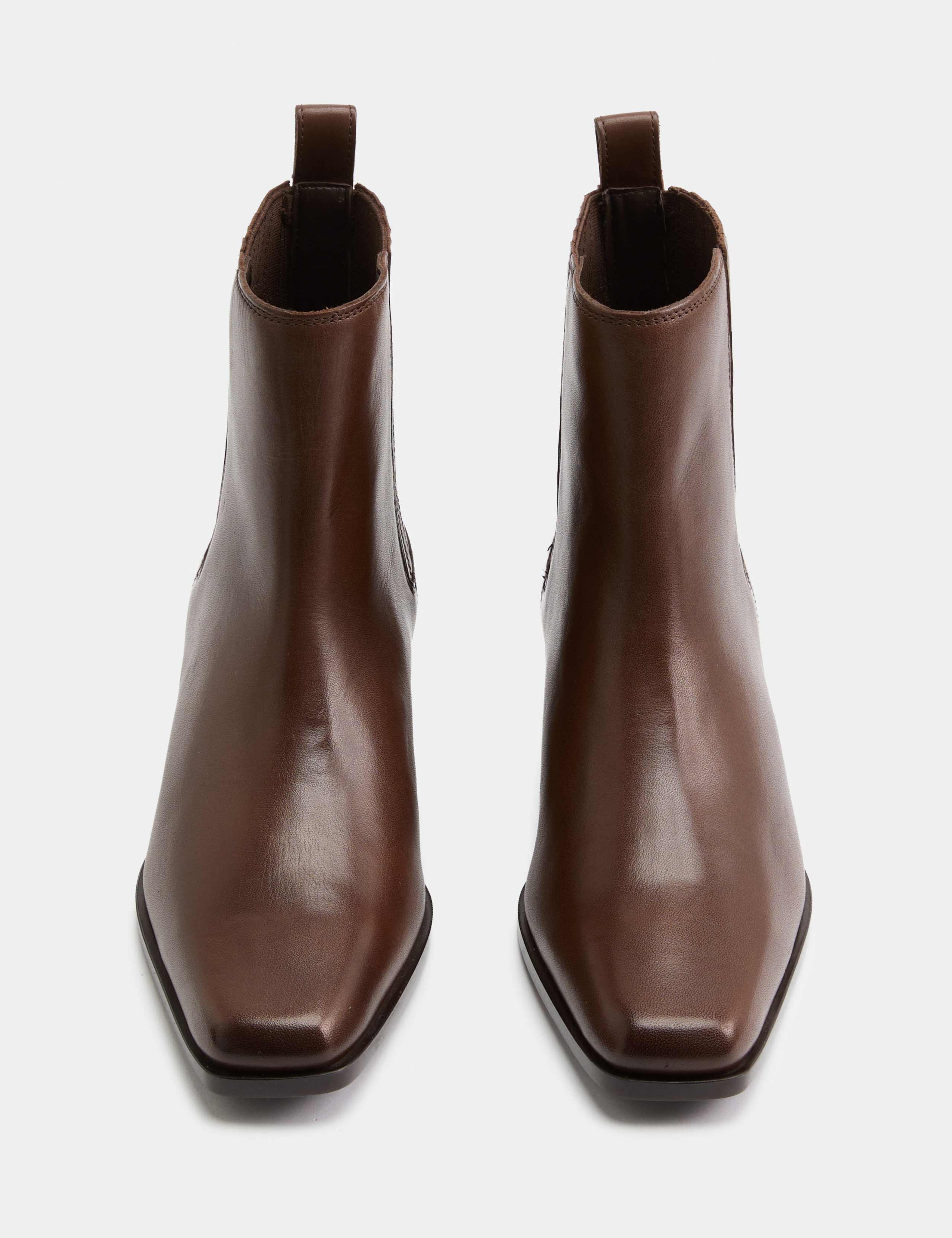 Leather Western Block Heel Ankle Boots
