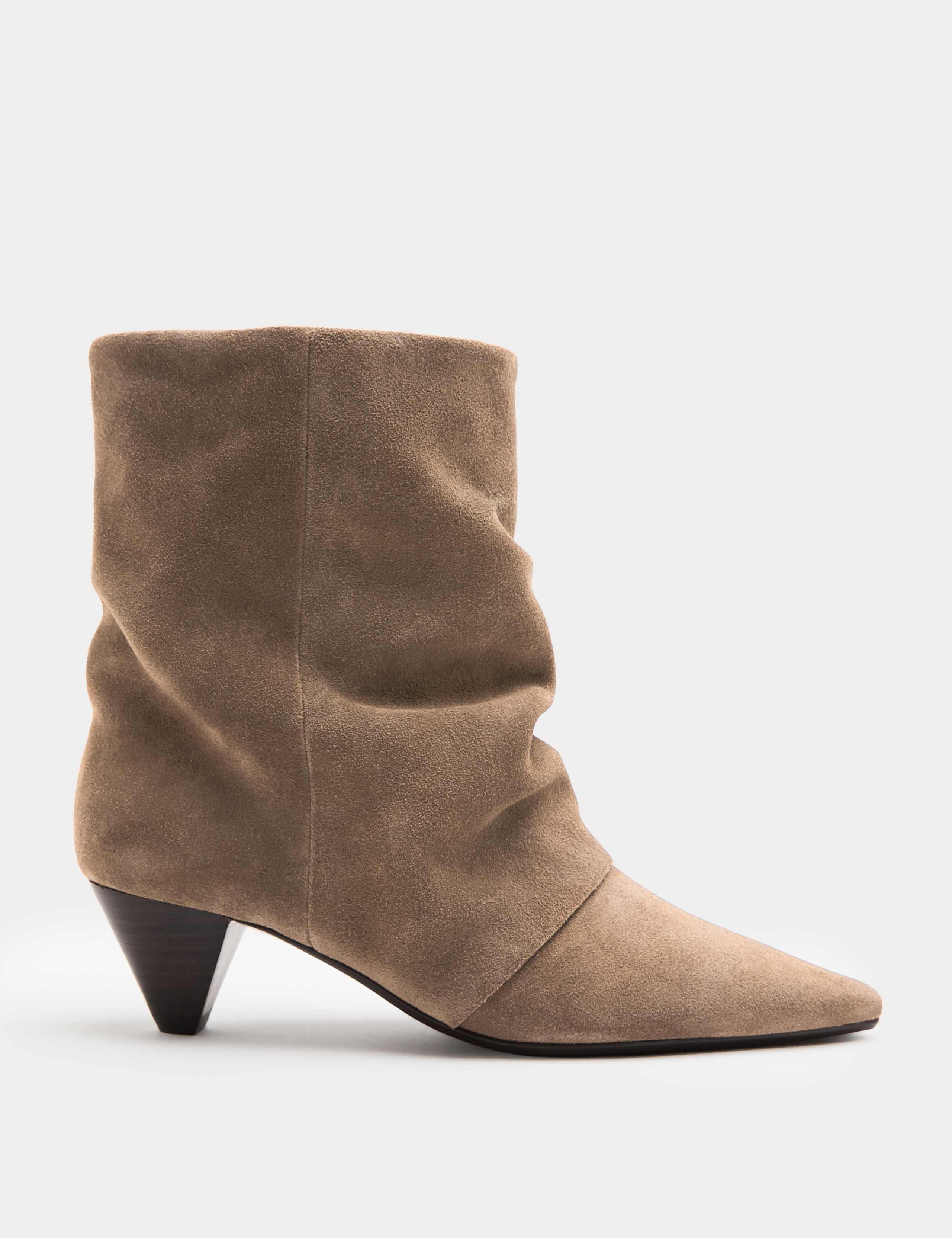Suede Slouchy Cone Heel Pointed Ankle Boots
