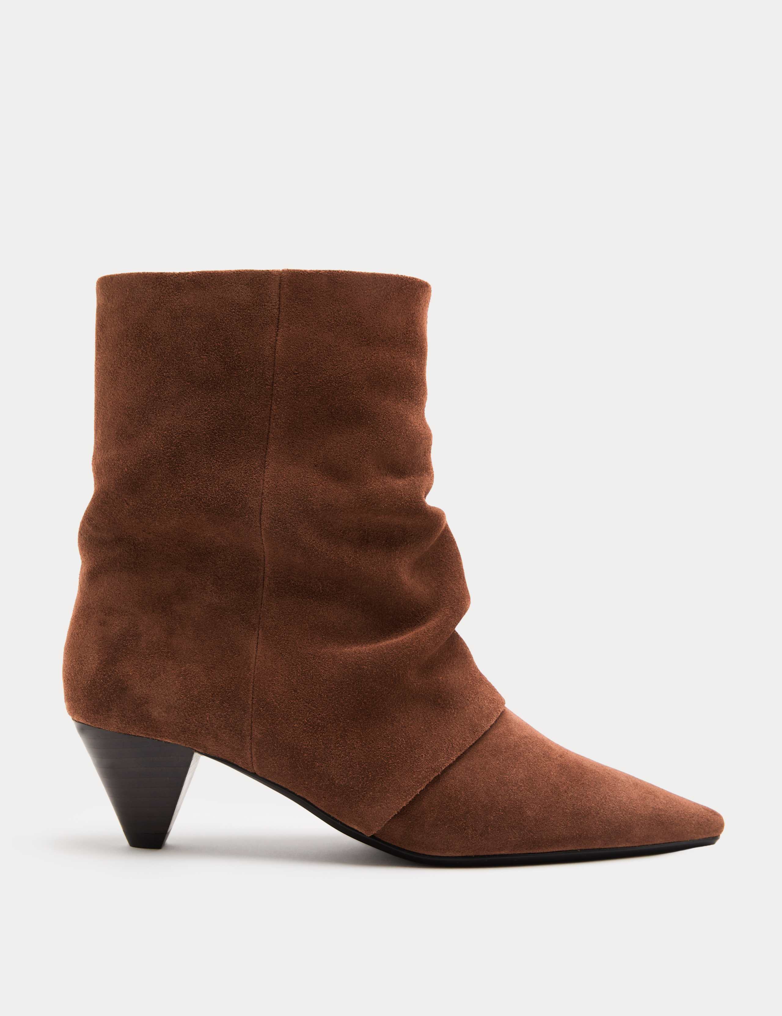 Suede Slouchy Cone Heel Pointed Ankle Boots