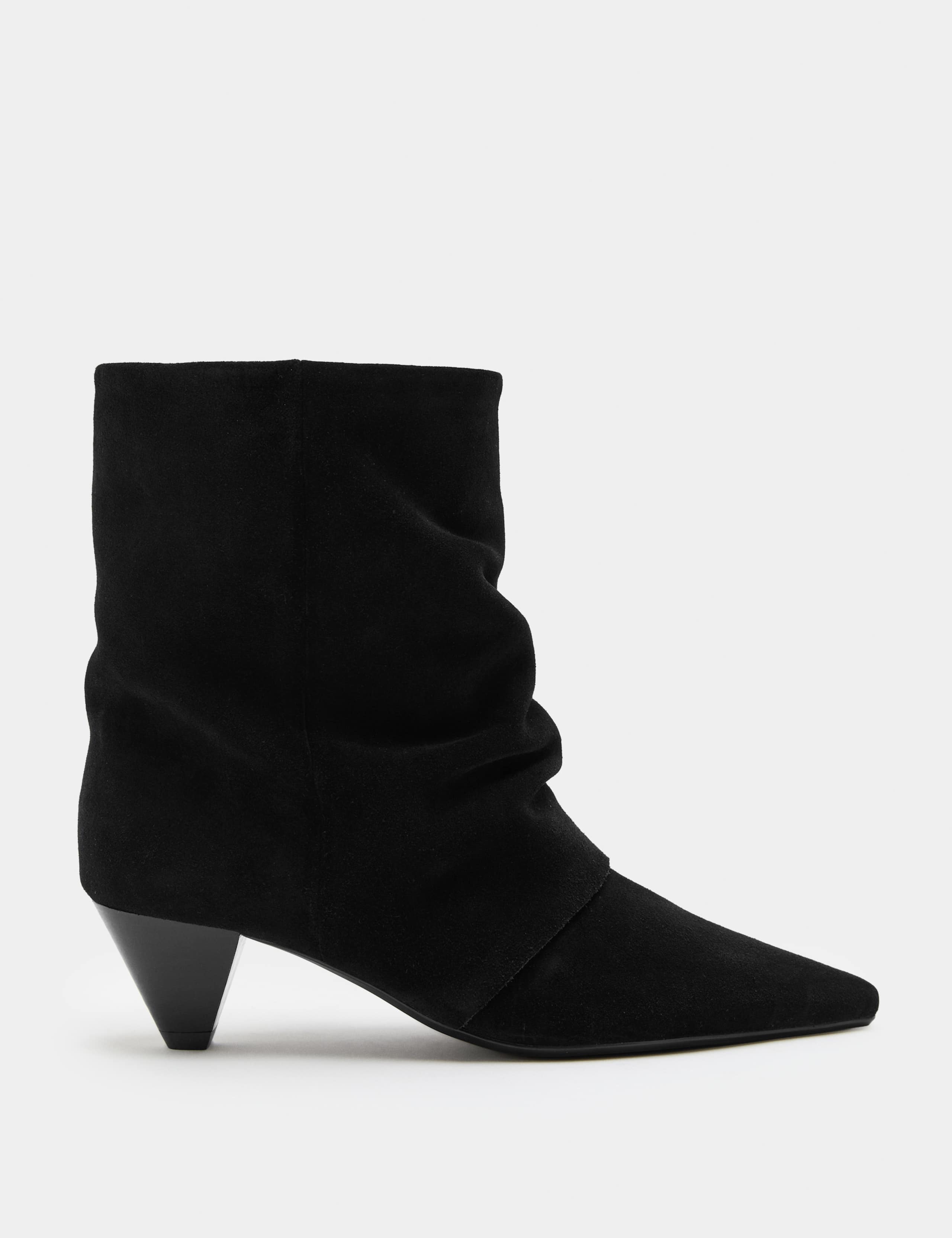 Suede Slouchy Cone Heel Pointed Ankle Boots