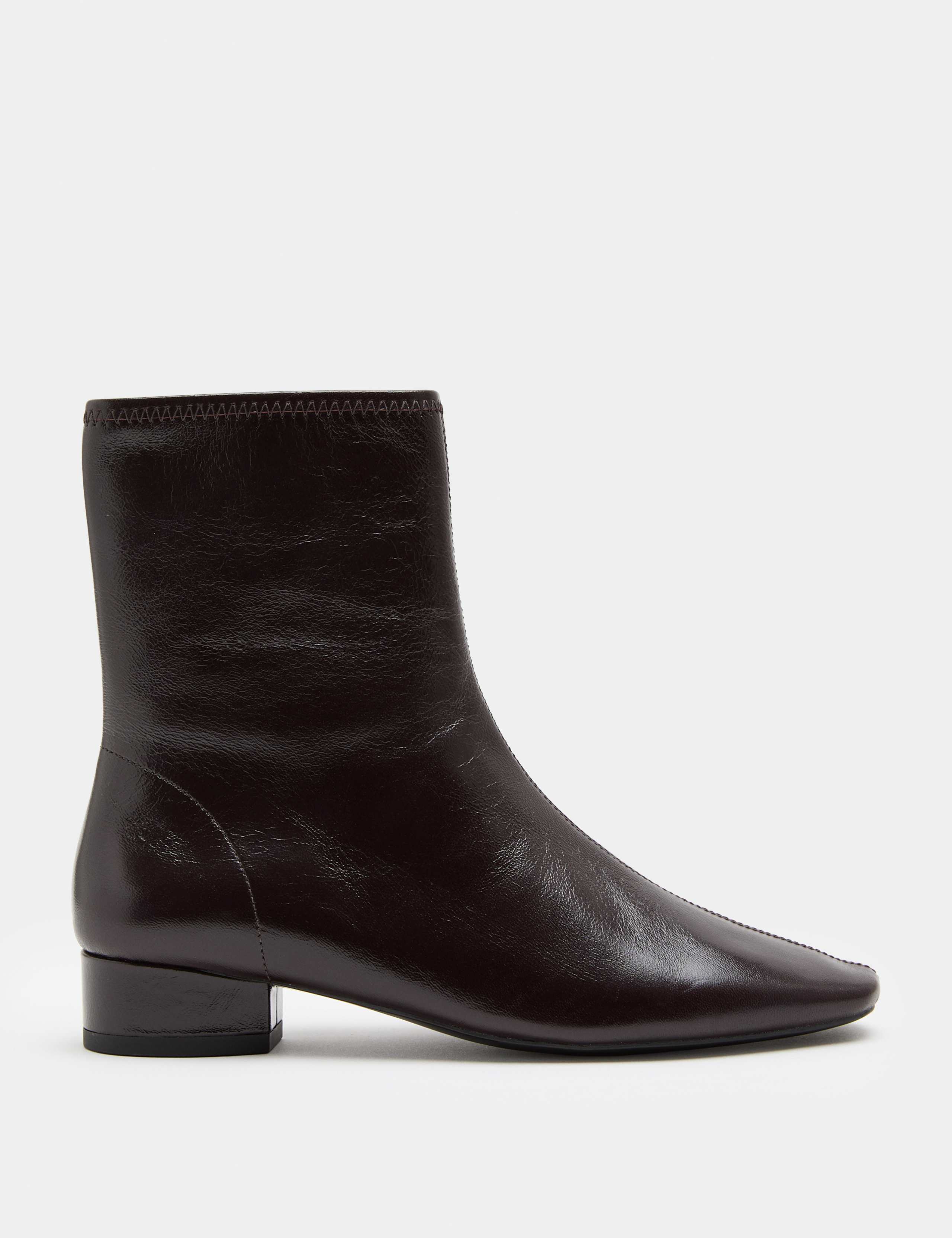 Leather Block Heel Chisel Toe Sock Boots