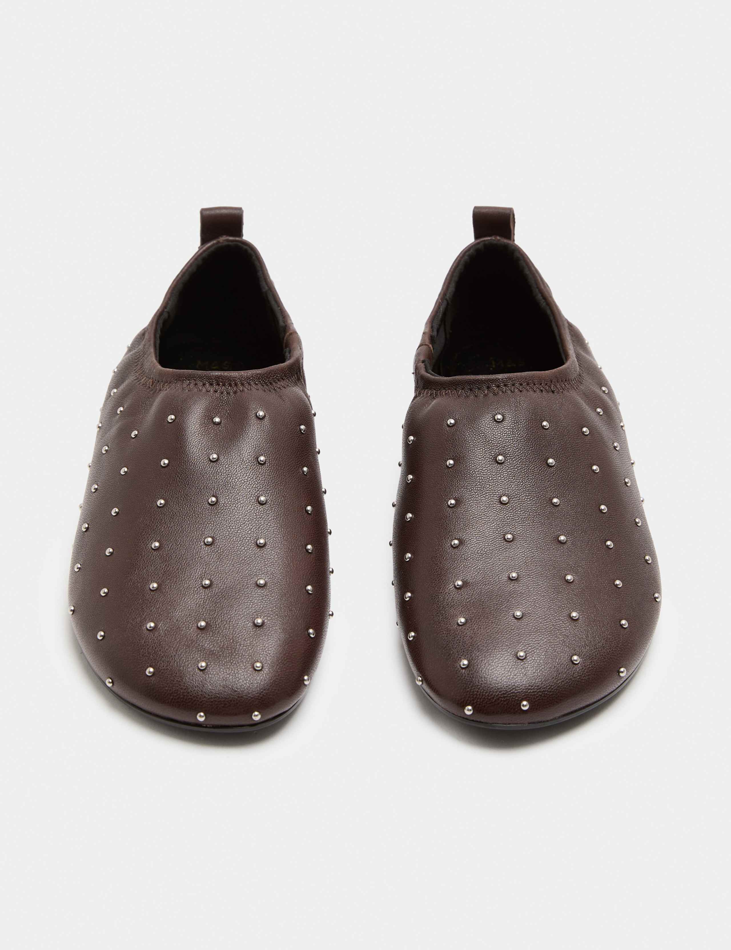 Leather Studded Flat Pumps