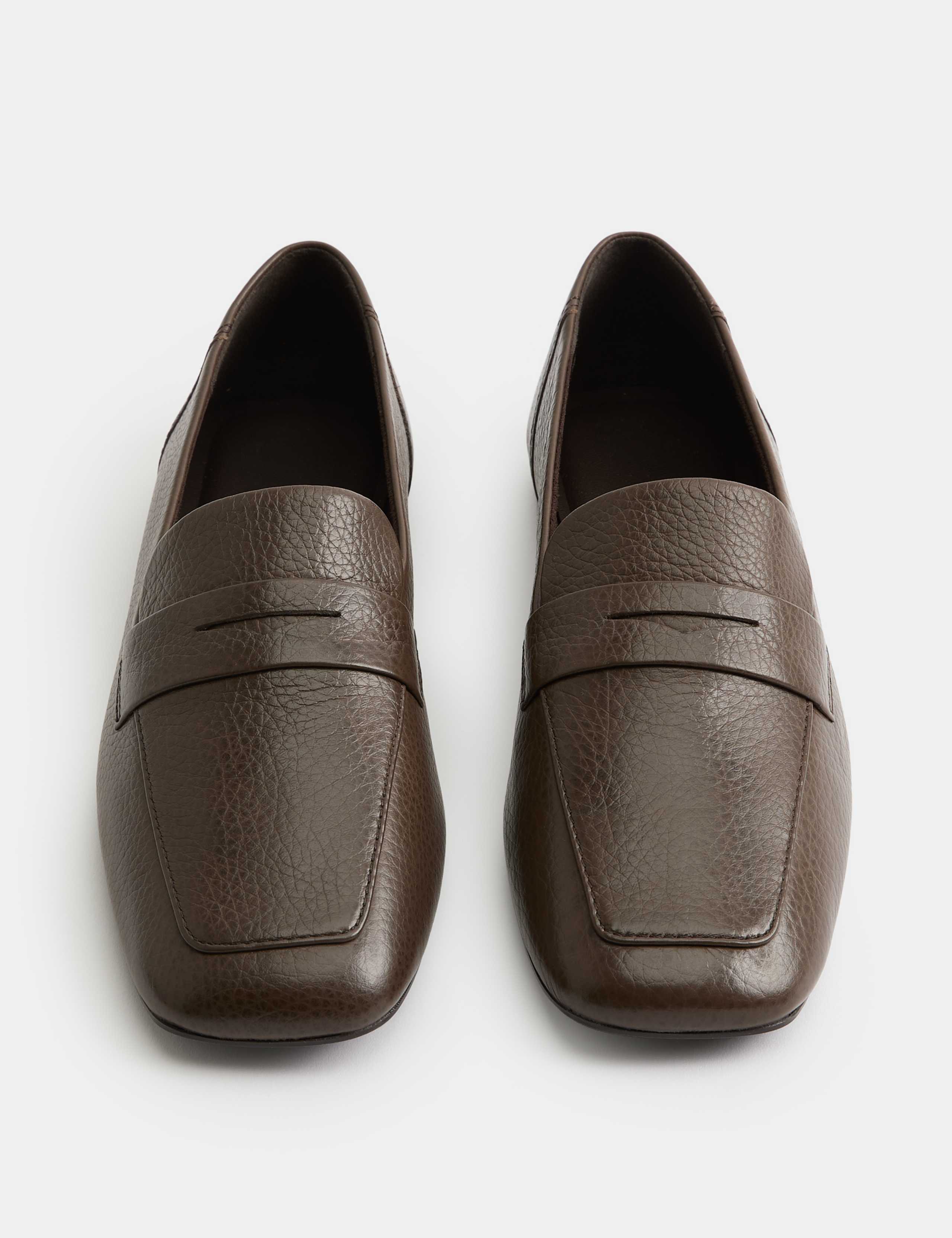 Leather Flat Square Toe Loafers