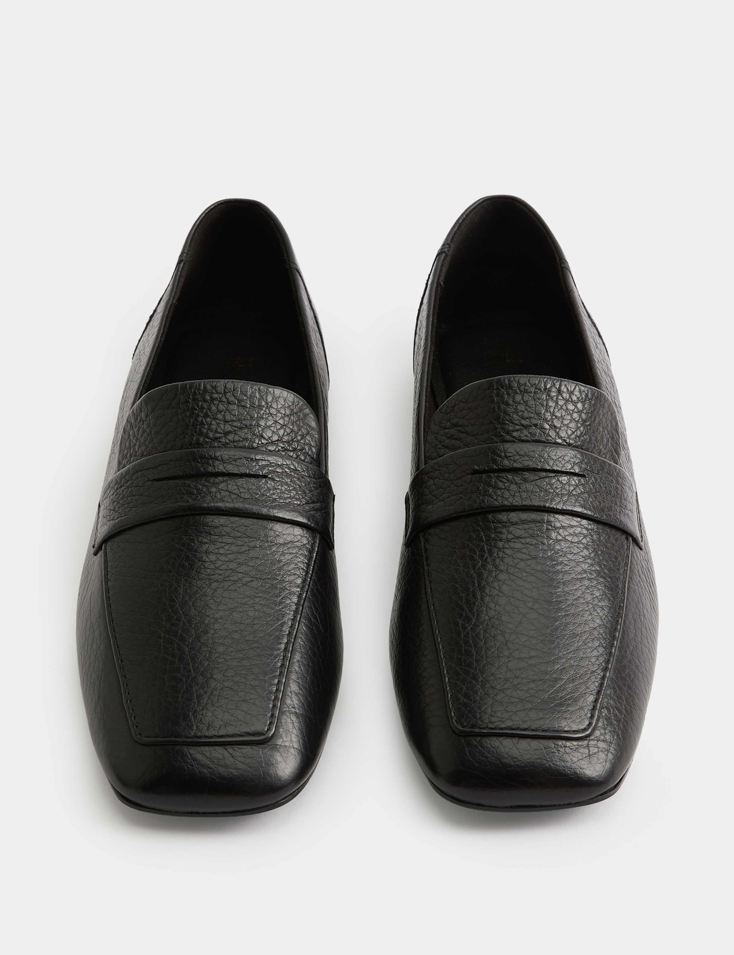 Leather Flat Square Toe Loafers