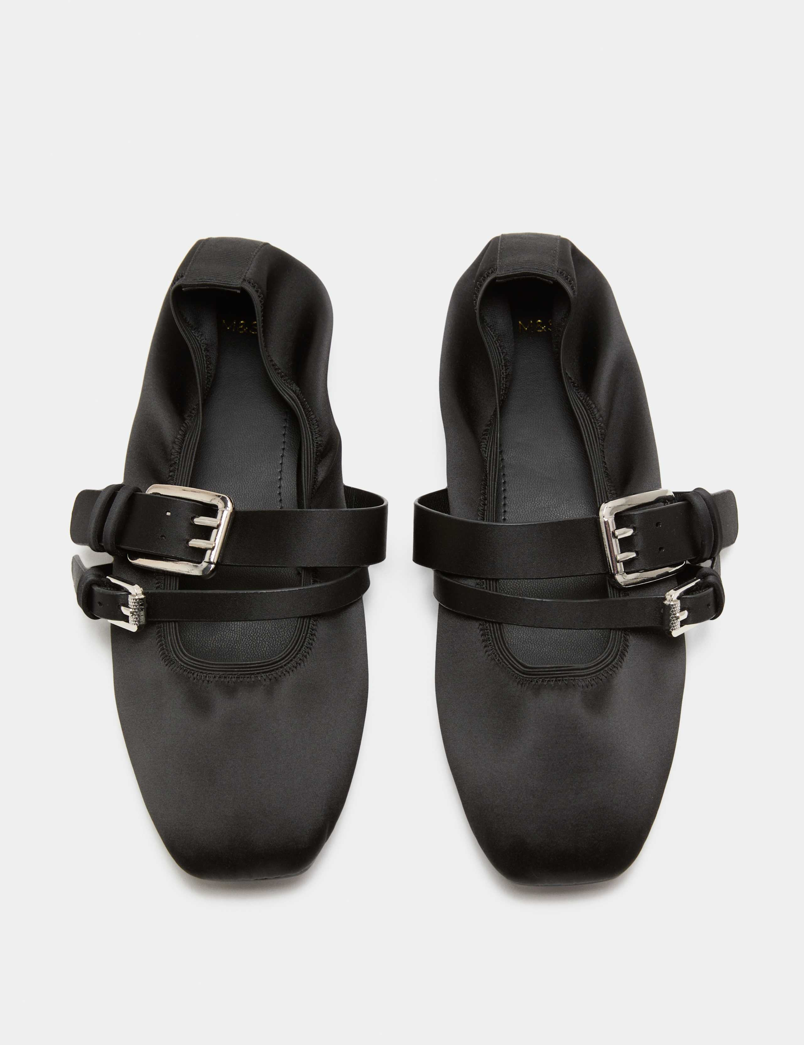 Satin Double Buckle Mary Jane Ballet Pumps
