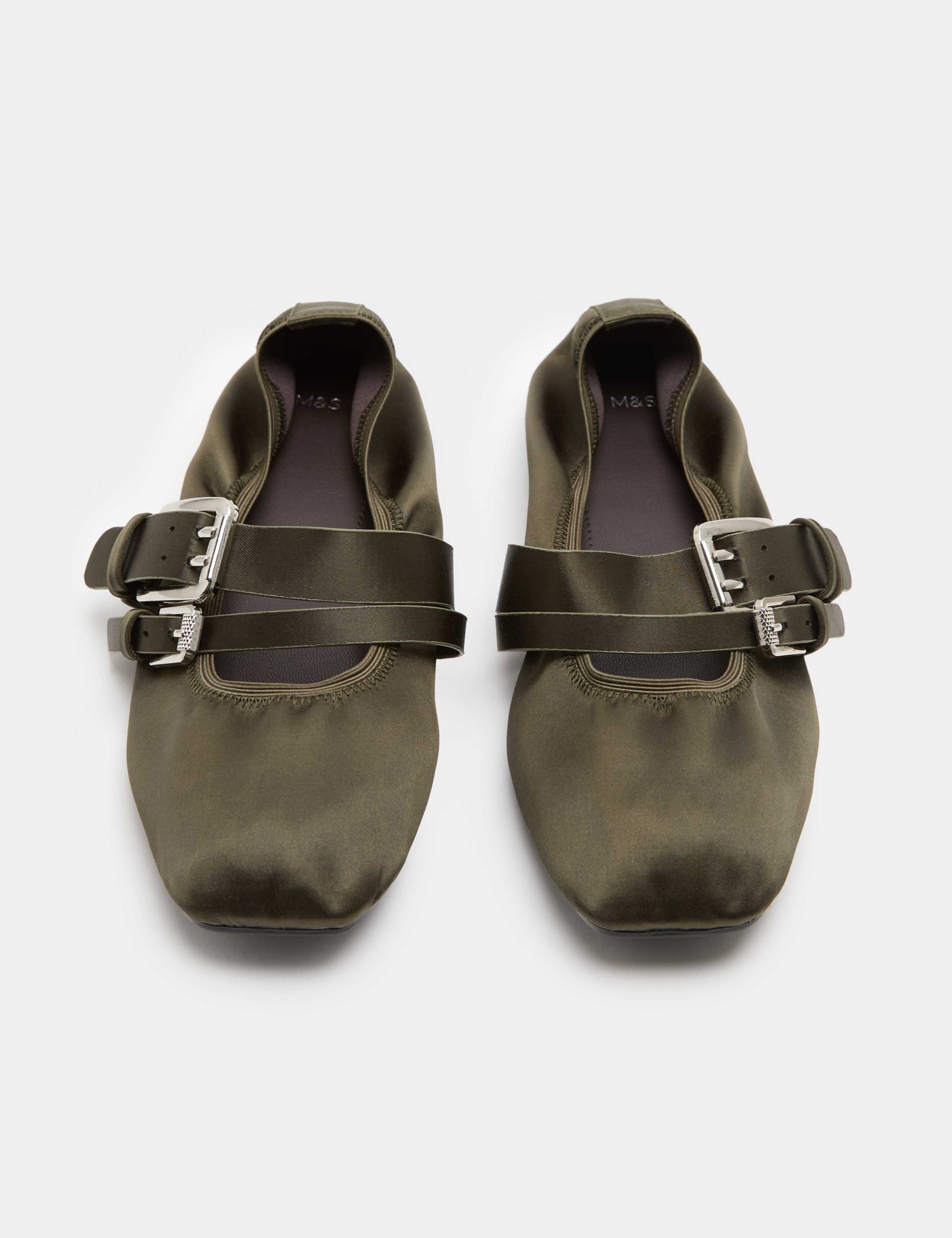 Satin Double Buckle Flat Mary Jane Ballet Pumps