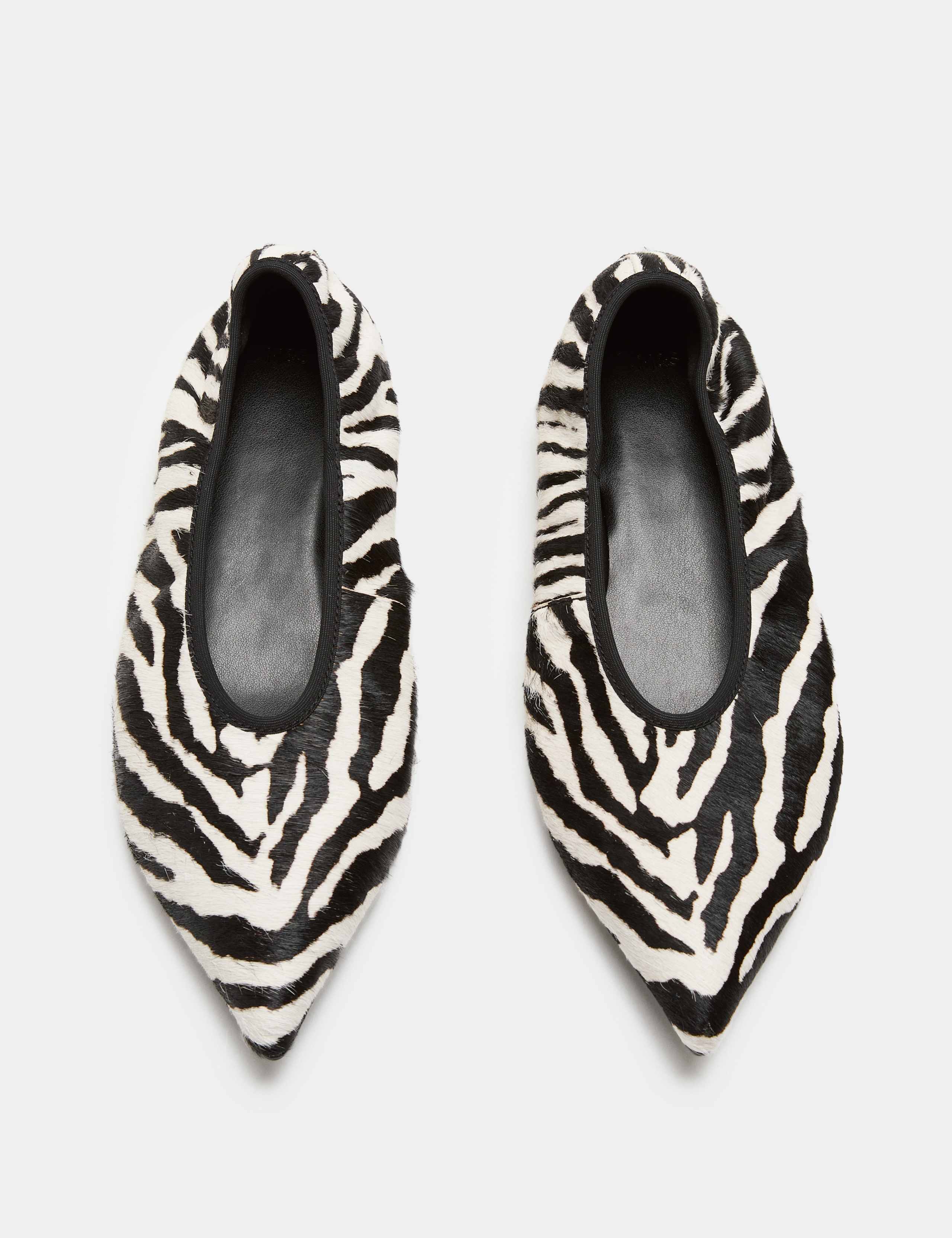 Leather Zebra Print Slip On Pointed Ballet Pumps