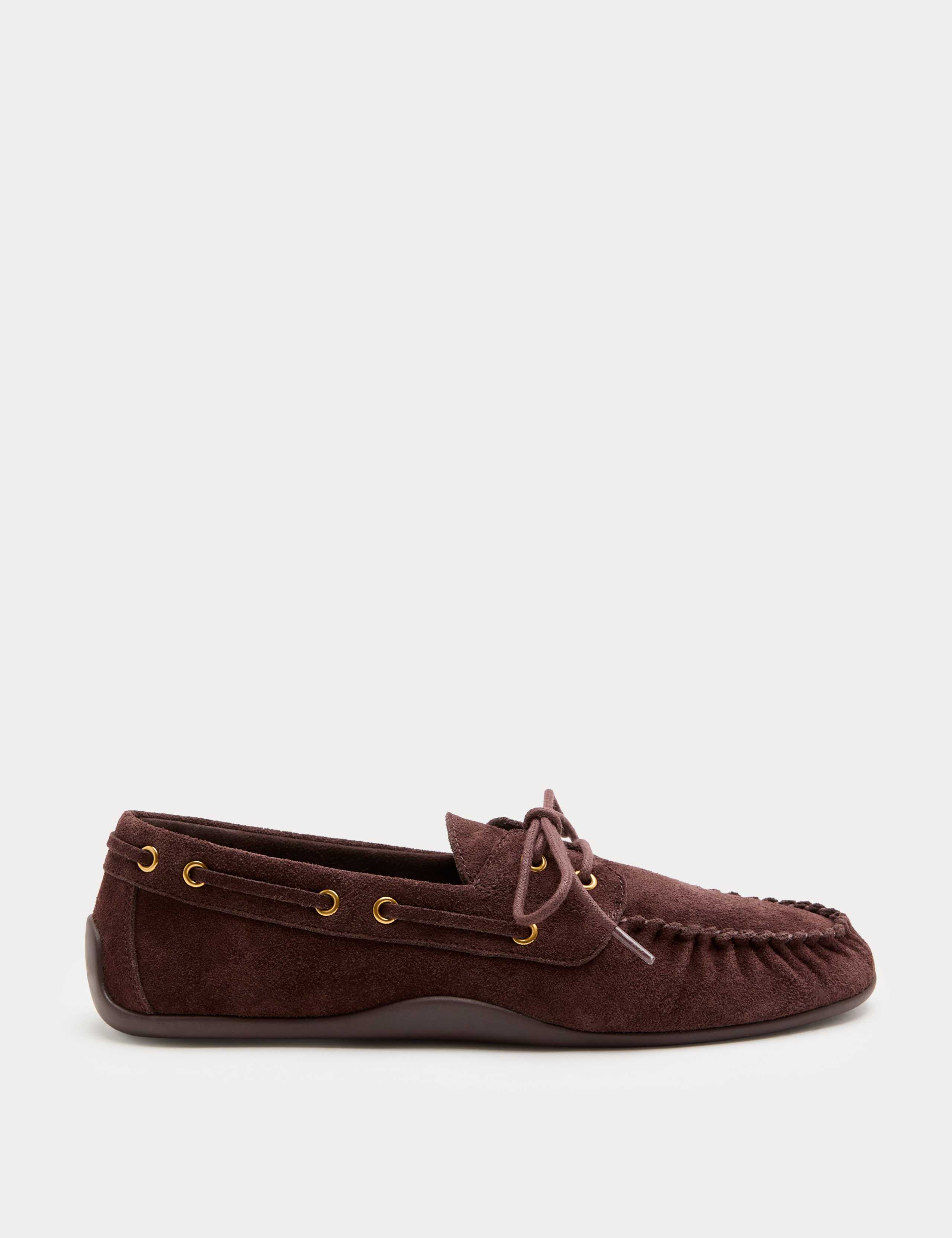 Suede Lace Up Flat Boat Shoes