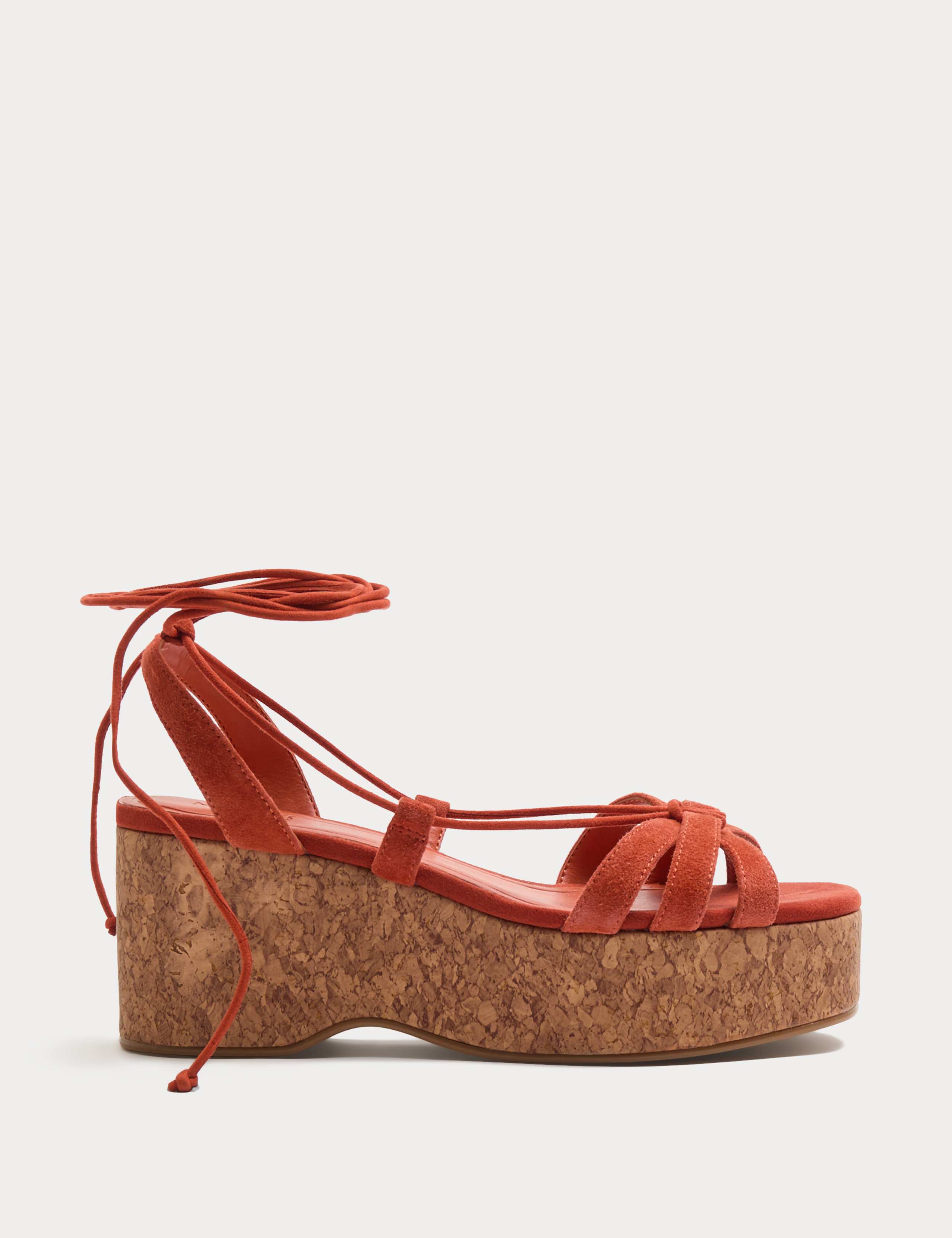 Suede Ankle Tie Wedge Flatform Sandals