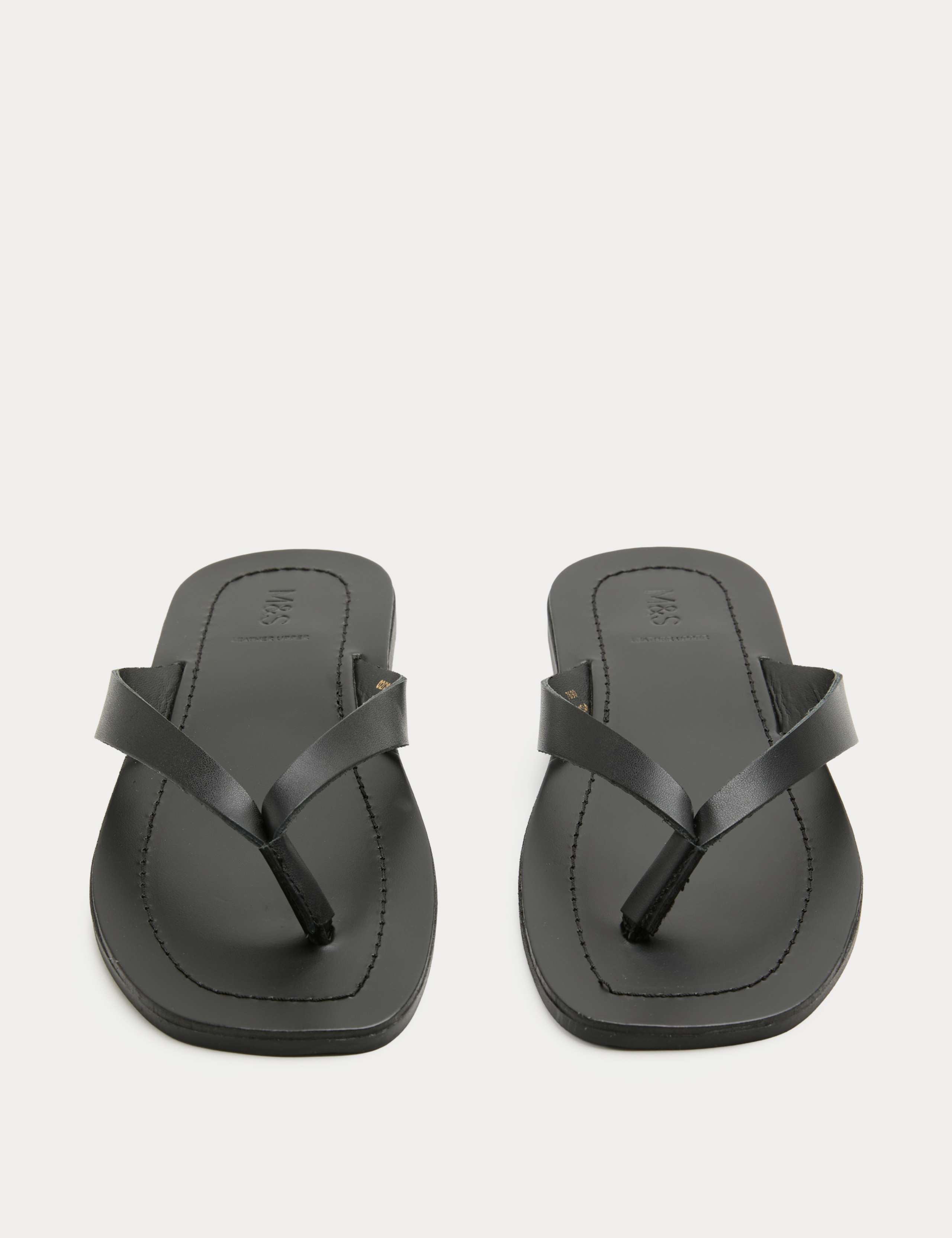 Leather Flat Square Toe Flip Flops