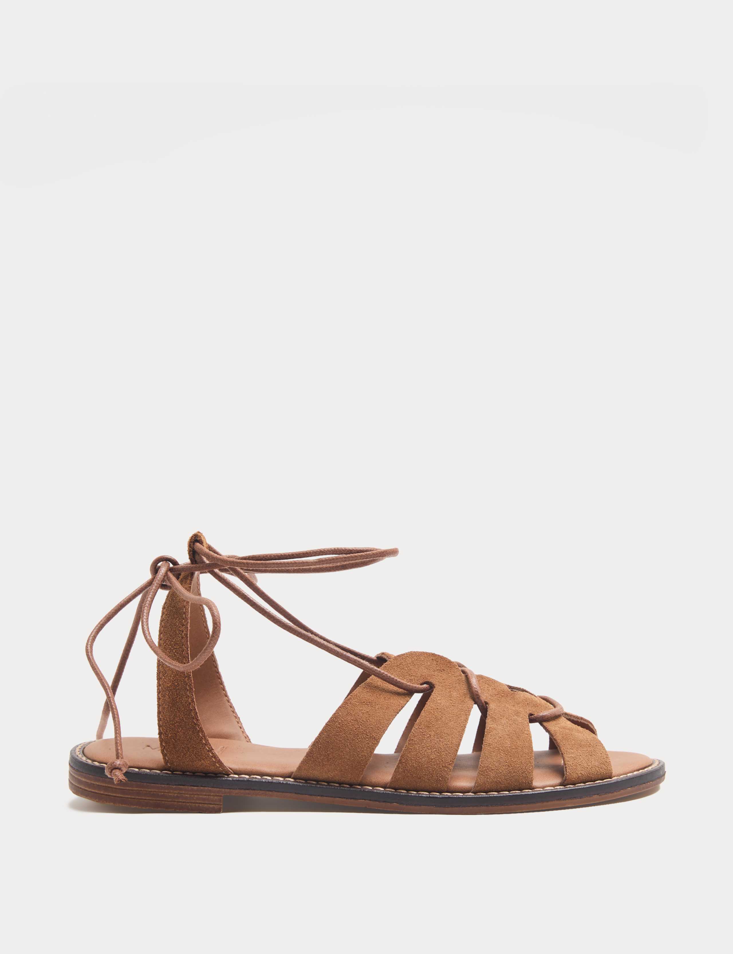 Suede Lace Up Flat Gladiator Sandals