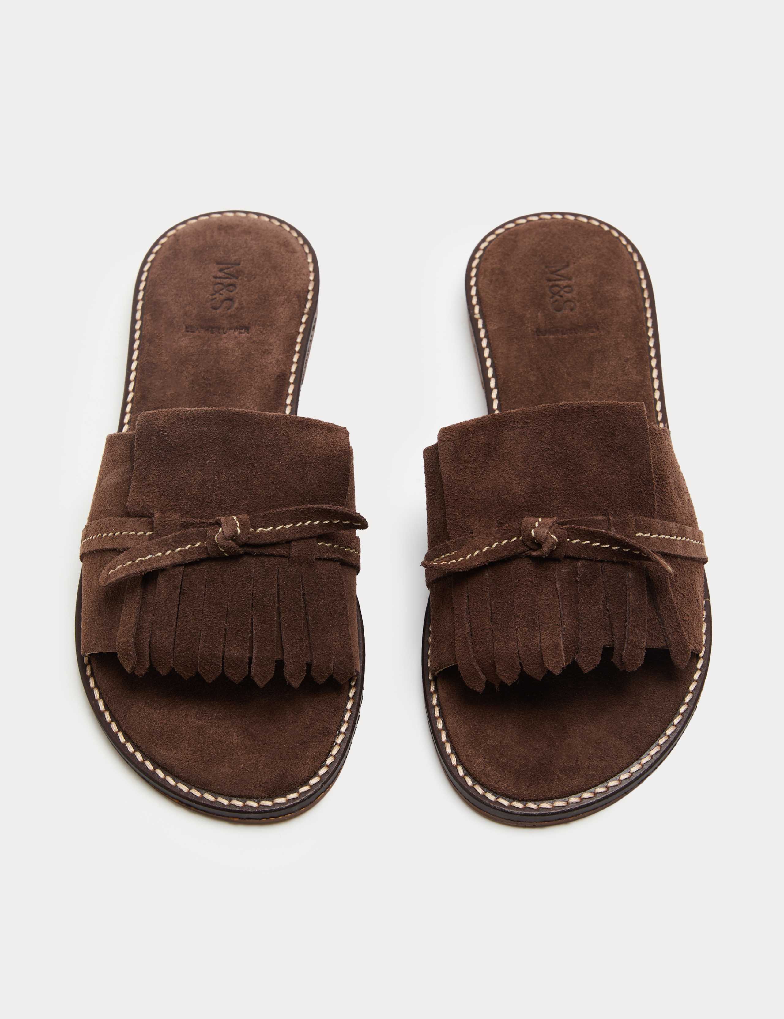Suede Fringed Flat Mules