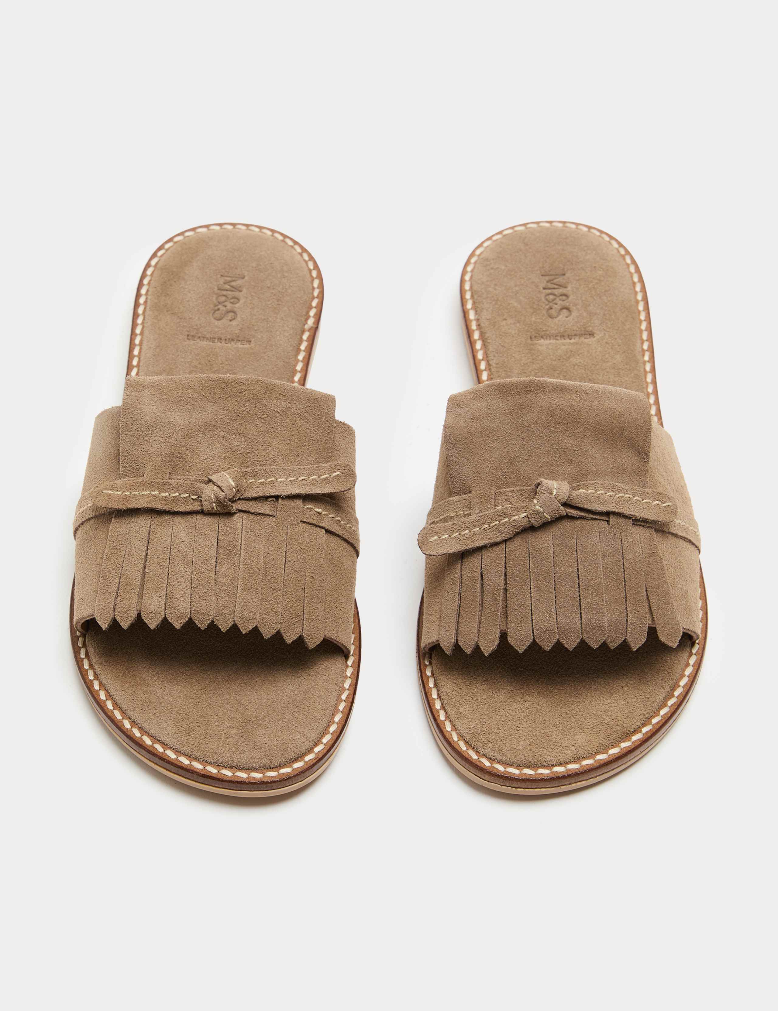 Suede Fringed Flat Mules