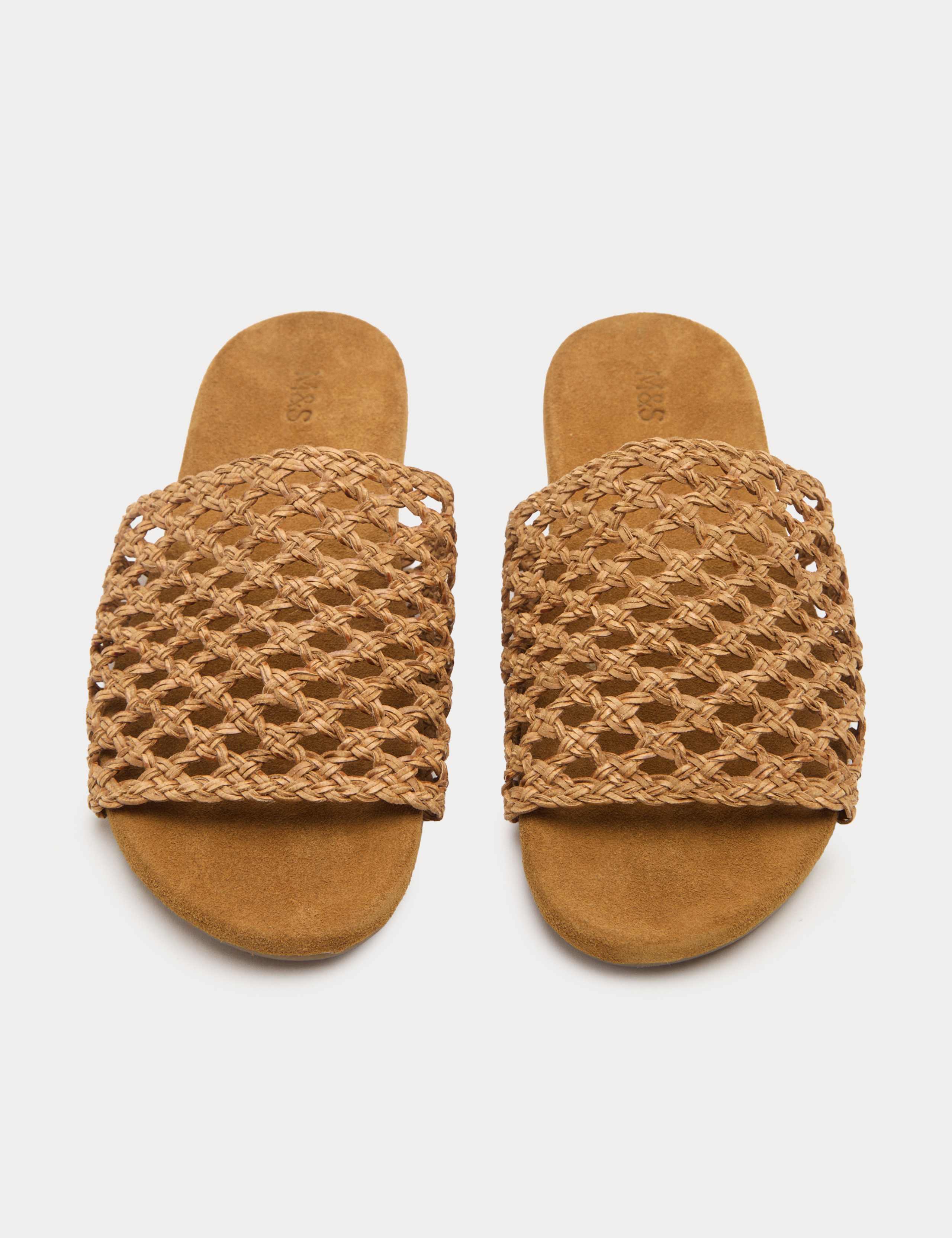 Leather Woven Flat Open Toe Mules